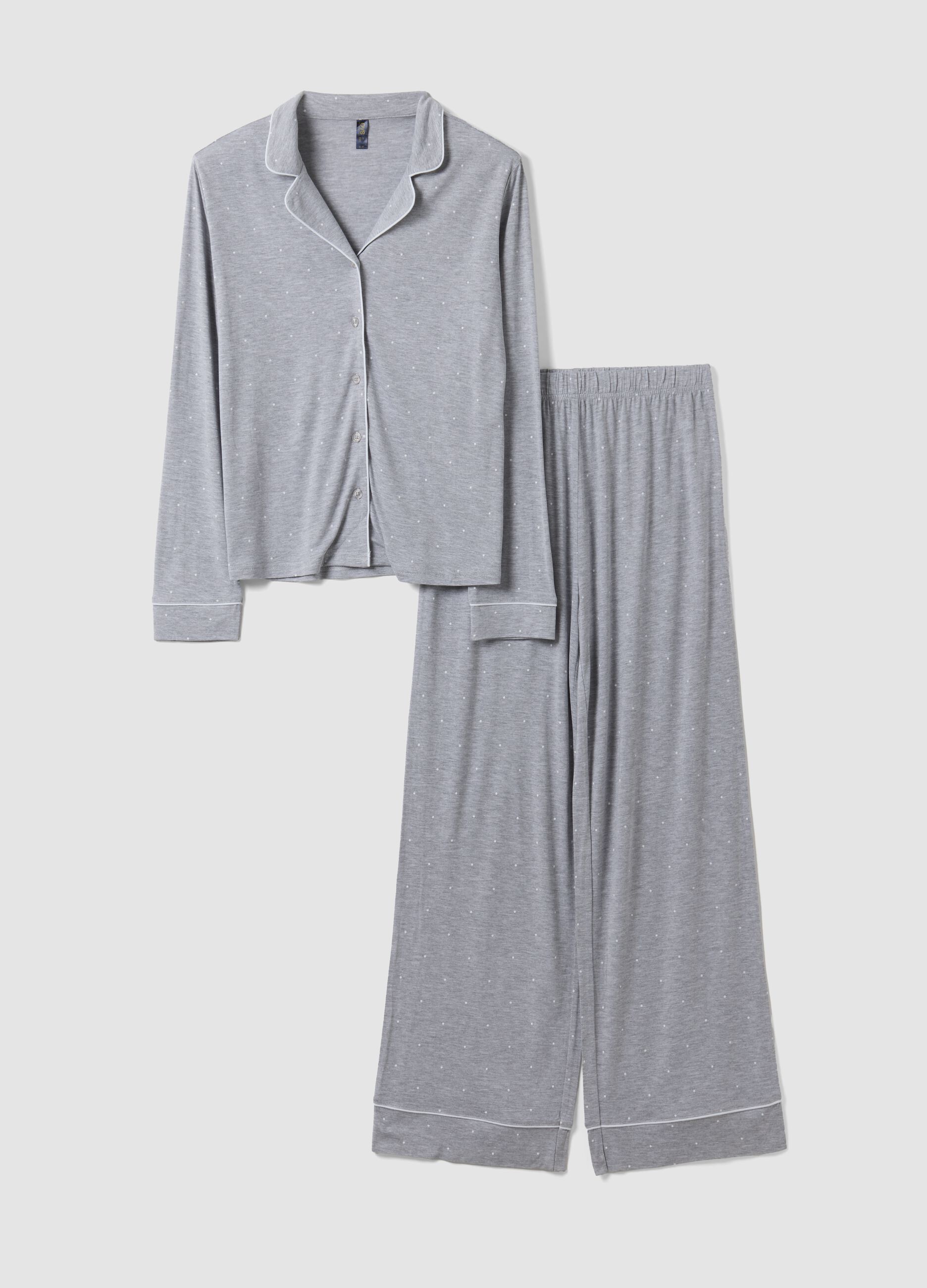 Grey pure viscose polka-dot V-neck pyjamas