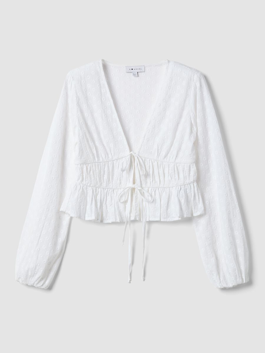 Wei&szlig;e Bluse aus reinem Baumwolle, regular fit mit B&auml;nder_4