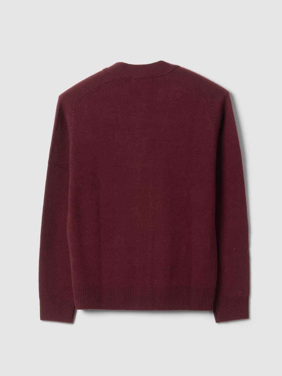 Red wool-blend cardigan with deep V-neck_6