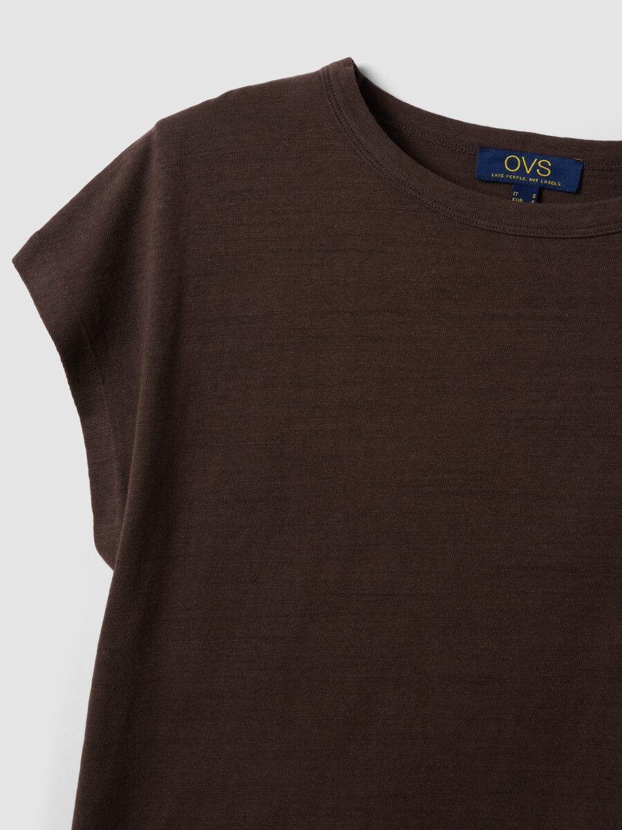 Brown cotton-linen blend short-sleeve T-shirt, regular fit_5