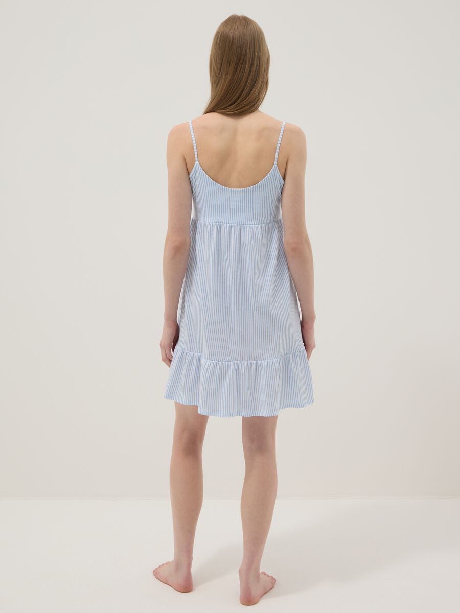 Pure cotton nightdress with white and light blue stripes and straps_2