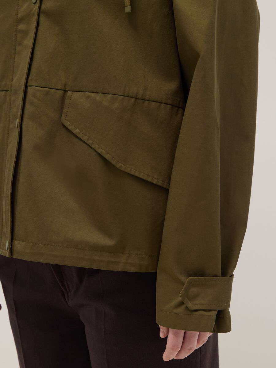 Regular fit green cotton blend parka jacket with hood_3