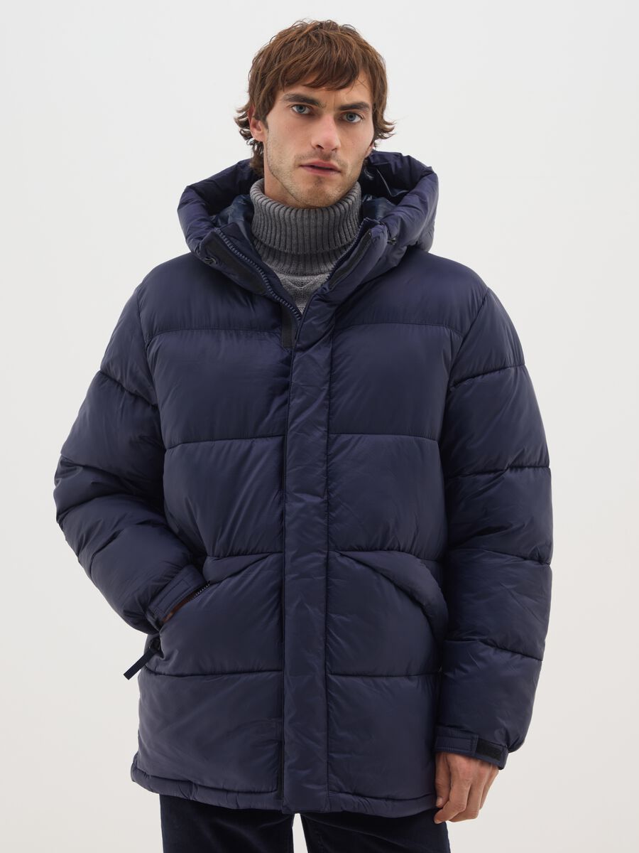 Blue Iconic Puffer Jacket with Adjustable Hood_0
