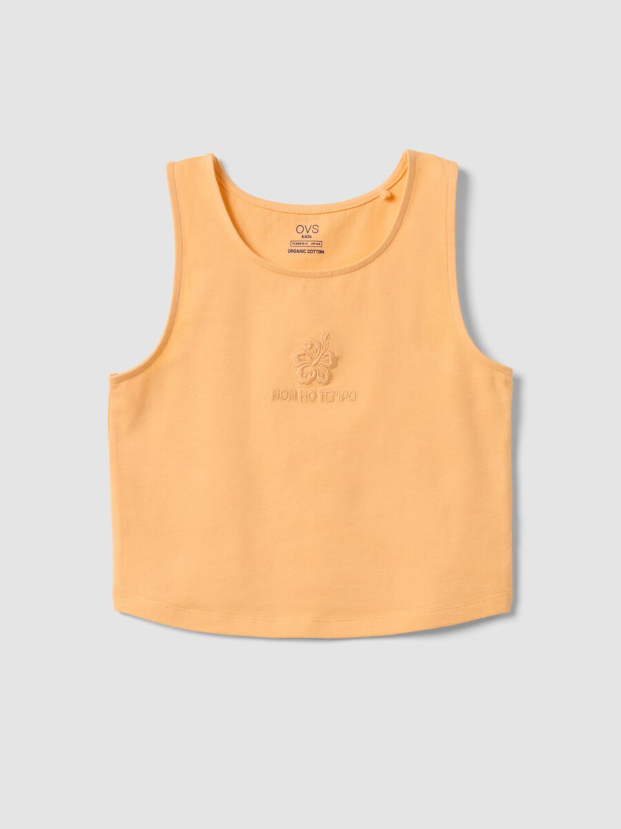 Orange fitted stretch cotton girls&rsquo; vest top with embroidery_0