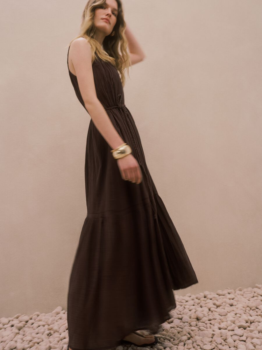Duga smeđa haljina od čistog pamuka regular fit_0