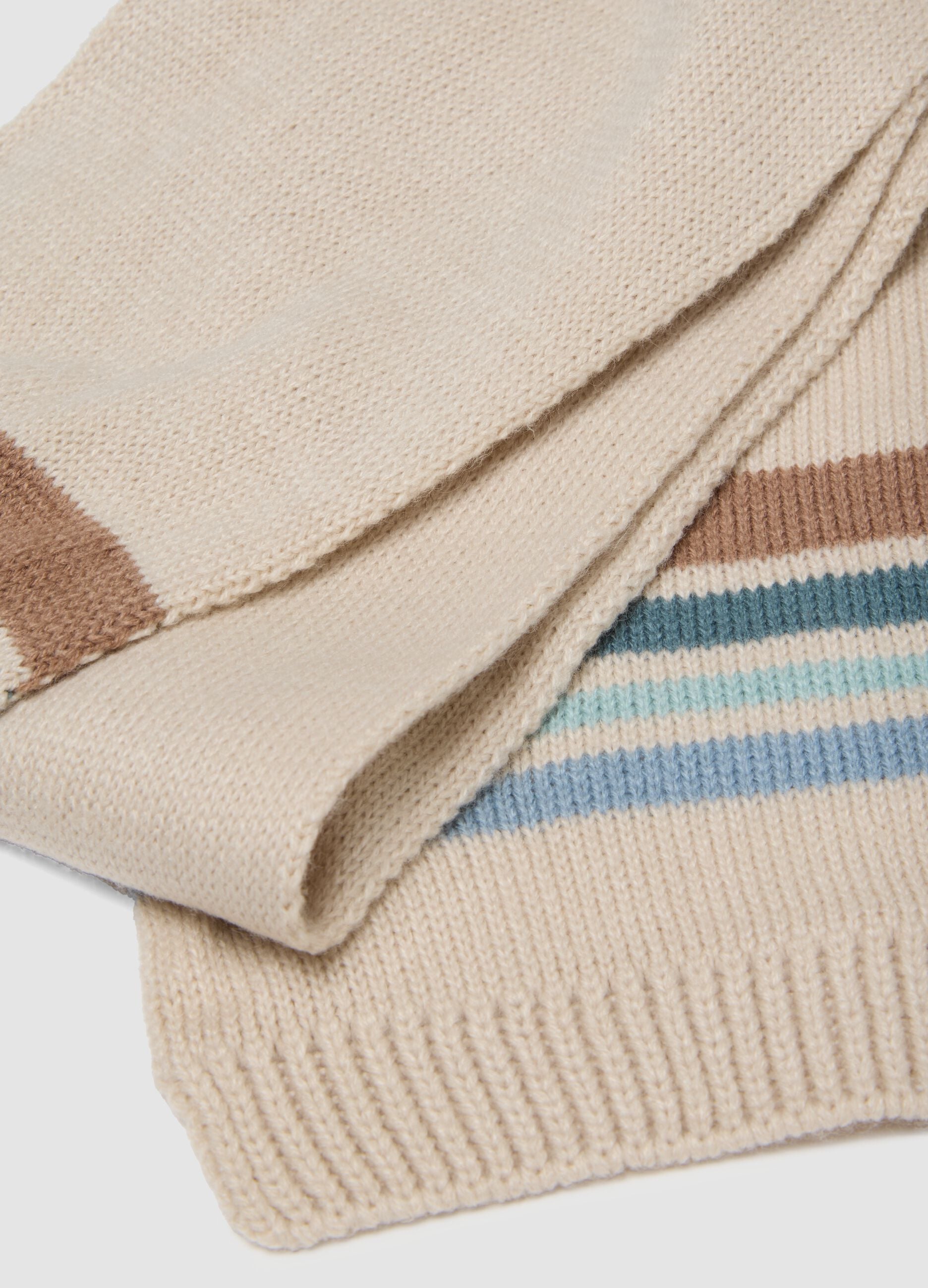 Sciarpa beige in maglia con righe a contrasto