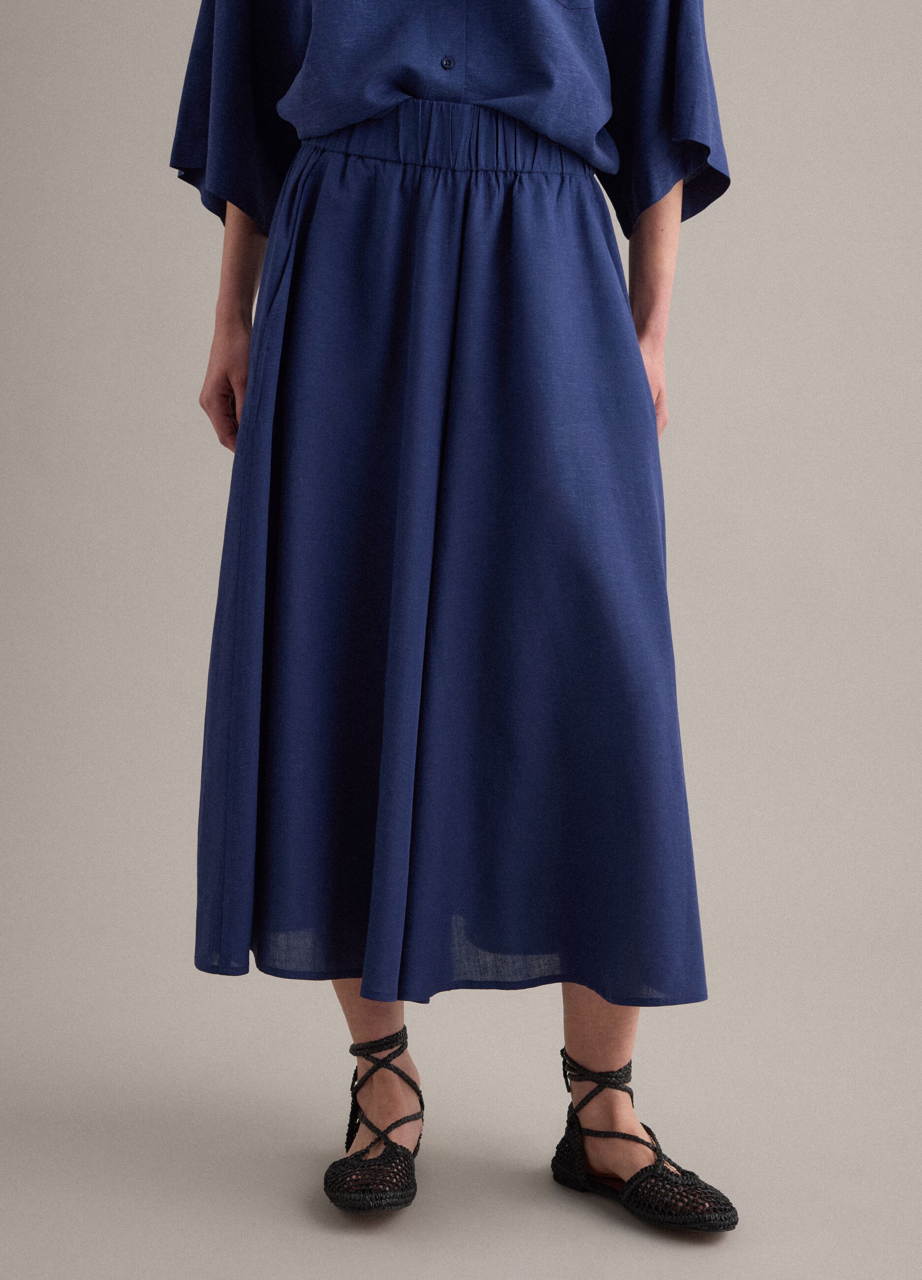 Multicoloured striped skirt in a viscose-linen blend