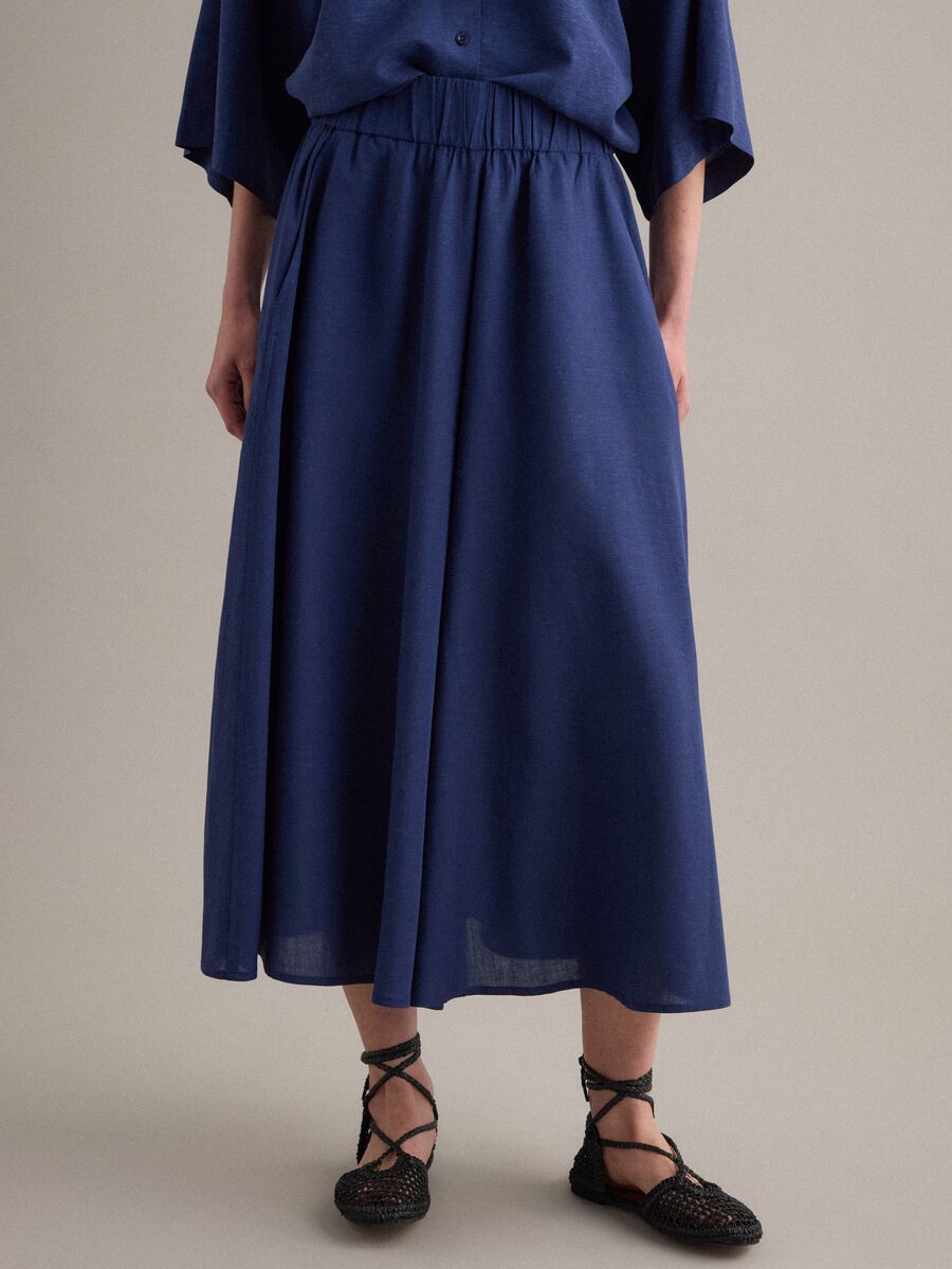 Multicoloured striped skirt in a viscose-linen blend_1