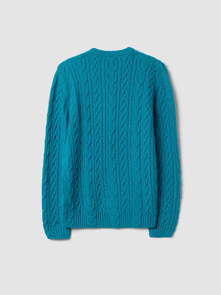 Maglia azzurra girocollo in misto lana con lavorazione jacquard_6