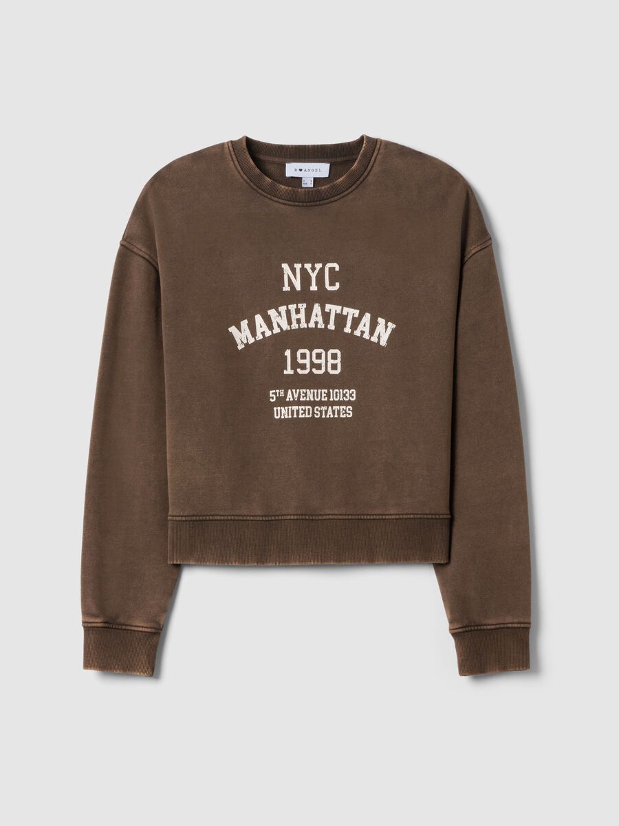 Brown crew-neck sweatshirt in regular fit cotton blend with lettering_4