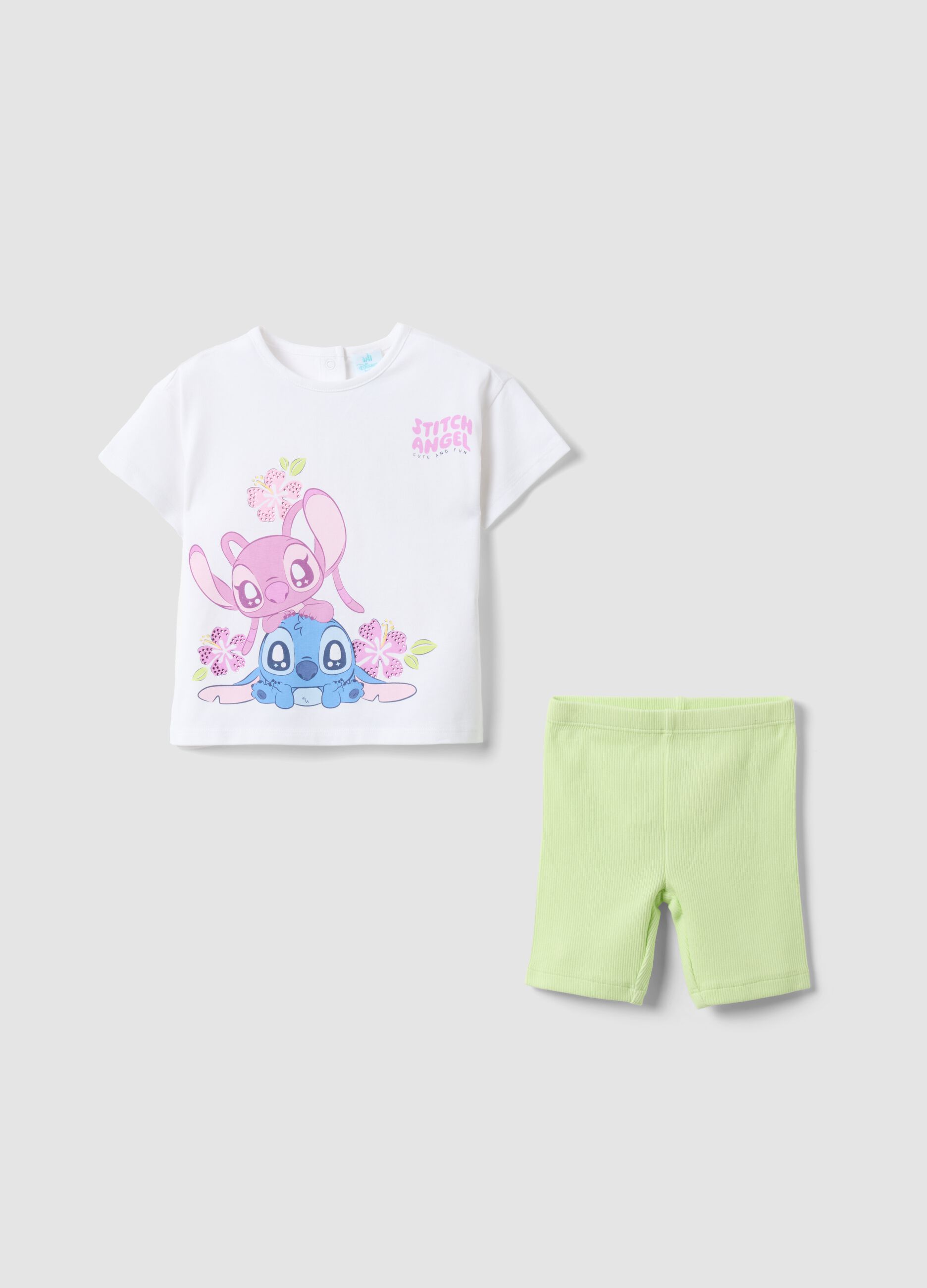 Mehrfarbiges Set aus Stretch-Baumwolle f&uuml;r Baby-M&auml;dchen mit Stitch-Print