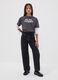 Black straight-leg pure cotton jeans with star detail for girls_0