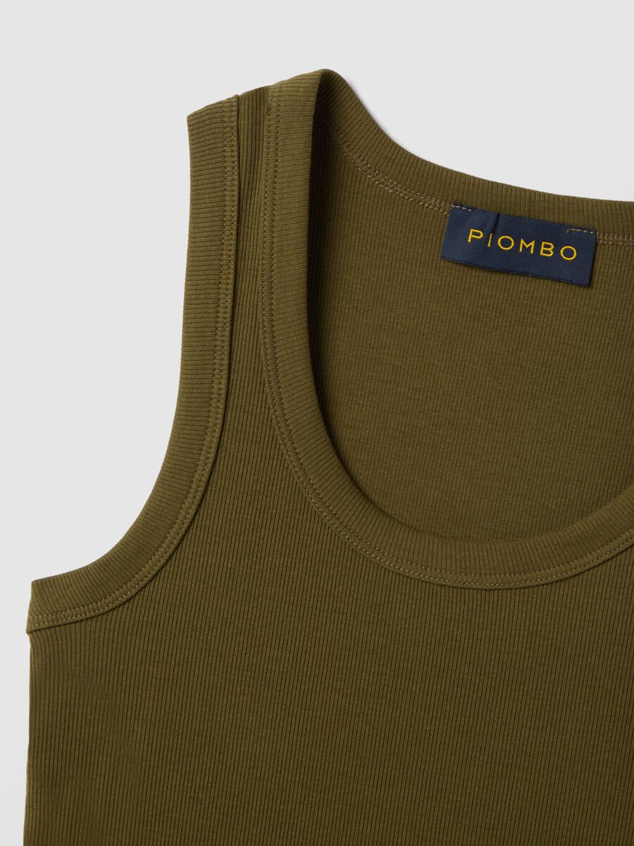 Green stretch cotton regular fit tank top_5