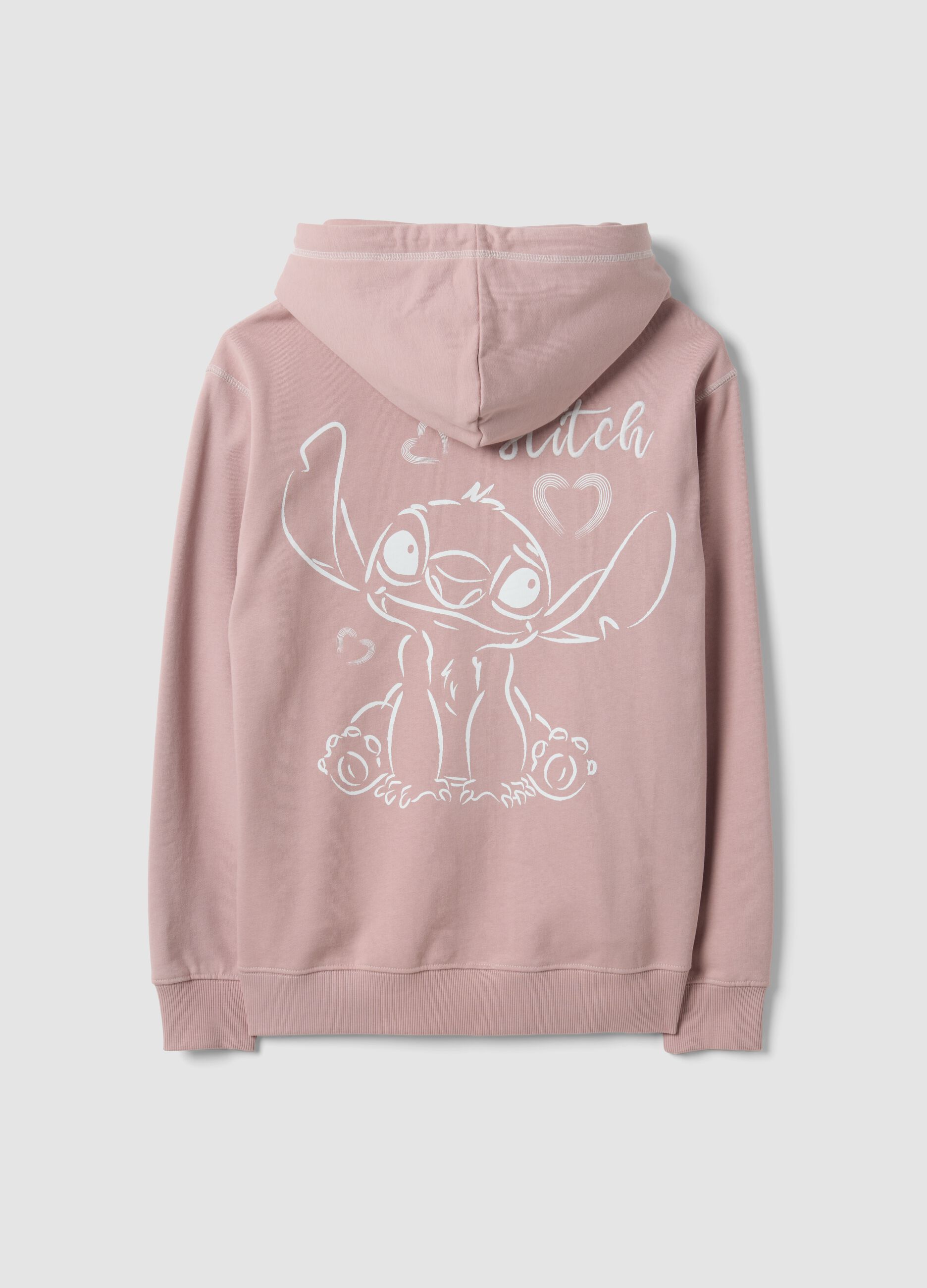 Sweatshirt rosa com capuz em algod&atilde;o puro com estampado Lilo & Stitch