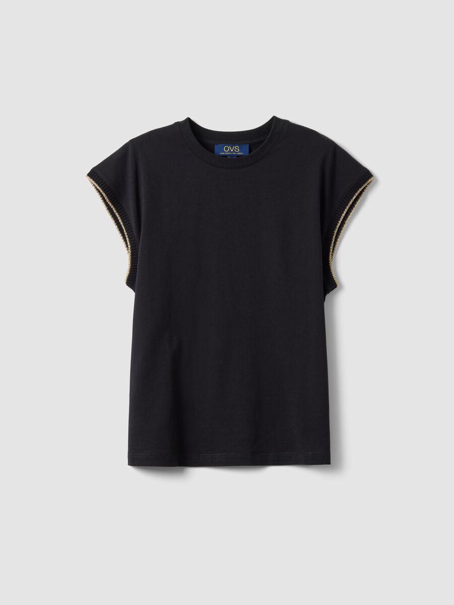 Black sleeveless pure cotton T-shirt, regular fit_4