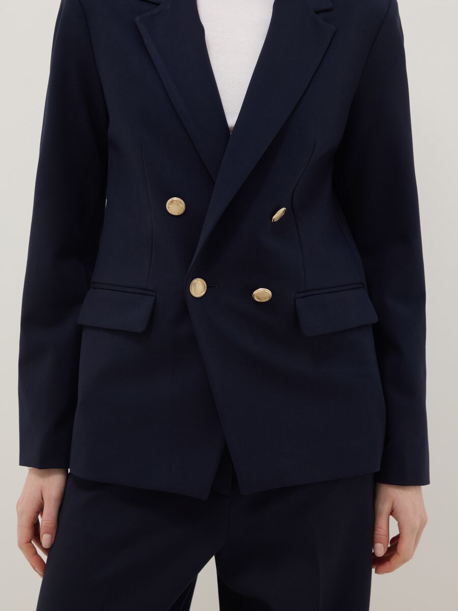 Blue Slim Fit Stretch Blazer with Buttons_3