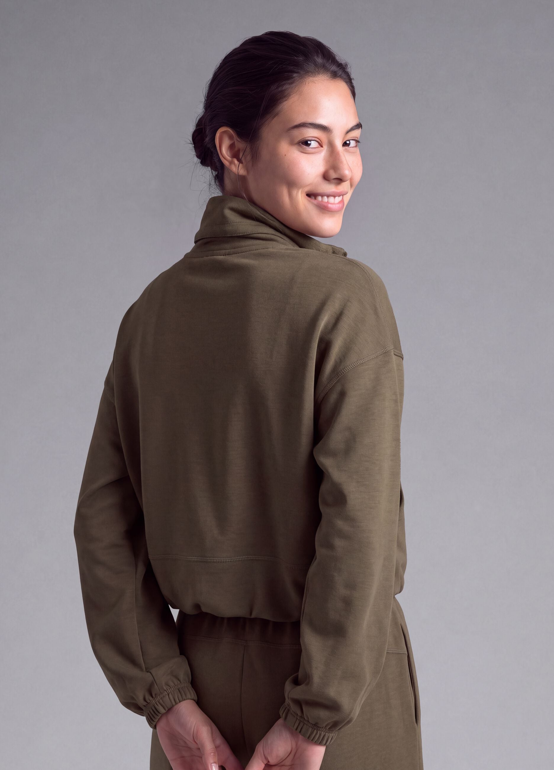 Green cropped soft-touch full-zip with stand-up collar ALTAVIA STUDIO