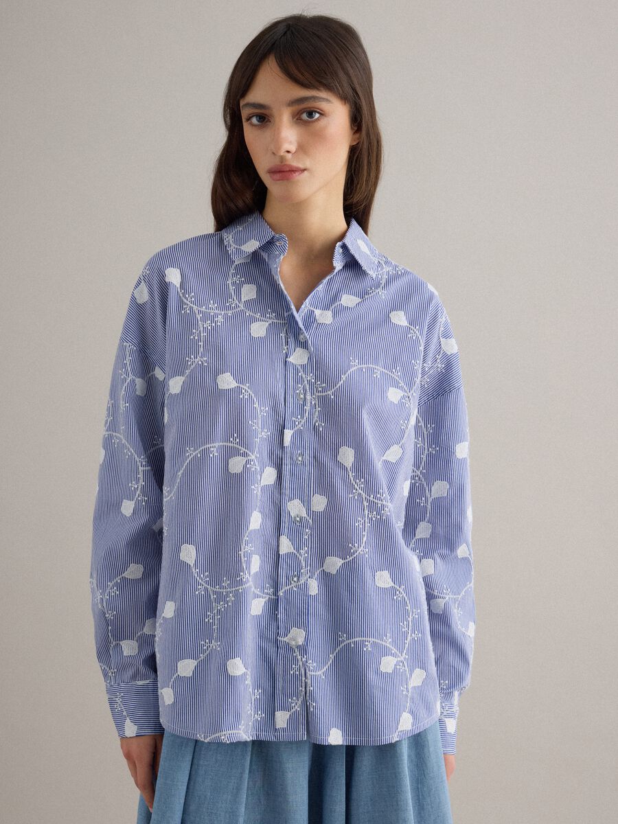 Sky blue pure cotton floral regular fit shirt_1