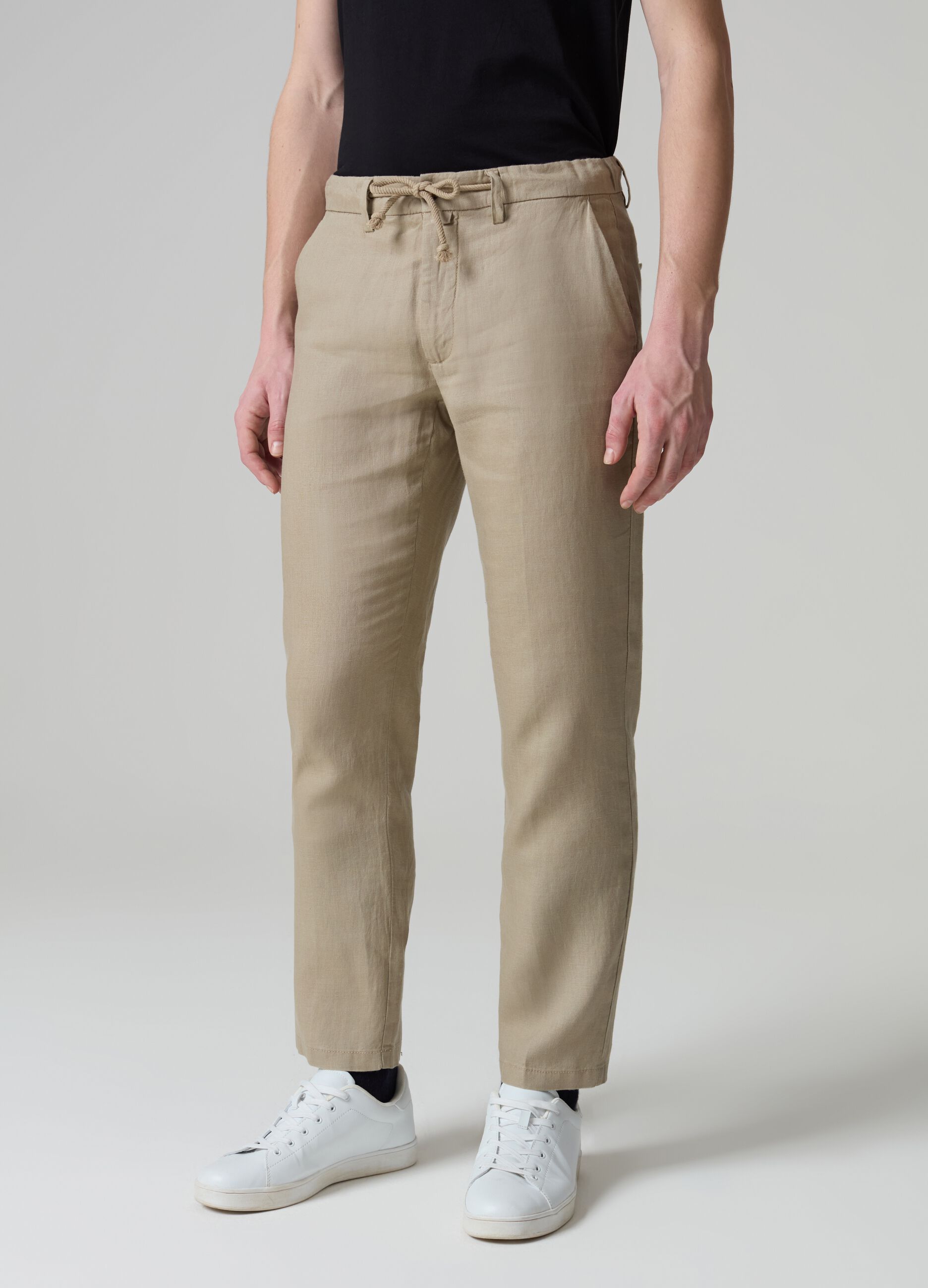 Pantalone chino in lino con coulisse