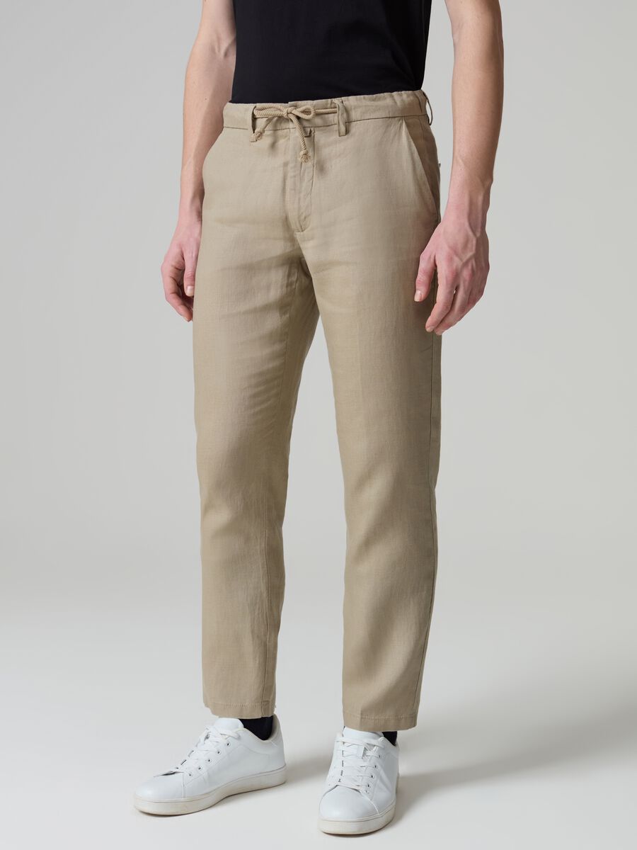 Chino trousers in linen with drawstring_1