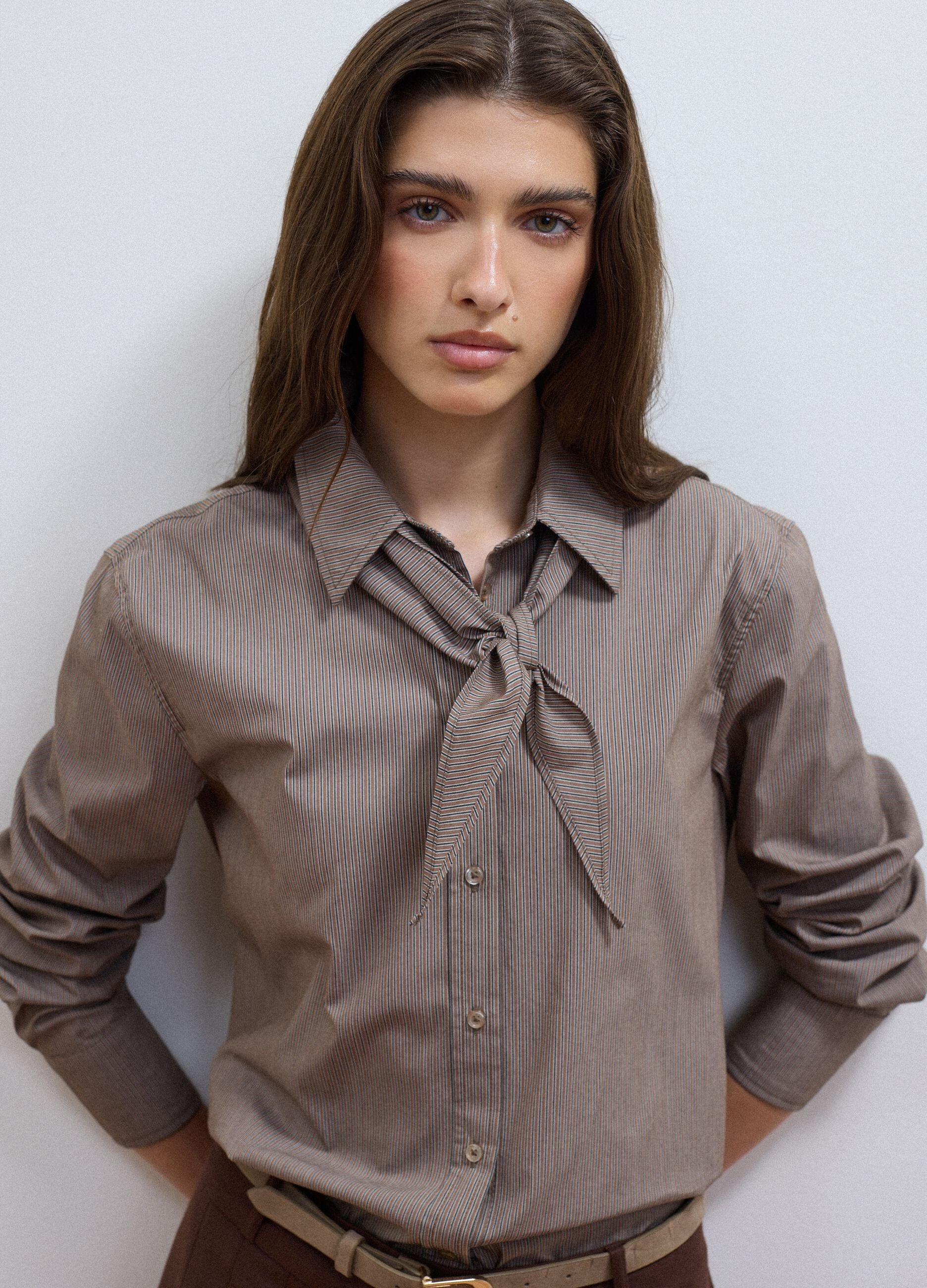 Multicolour stretch-cotton shirt with scarf collar