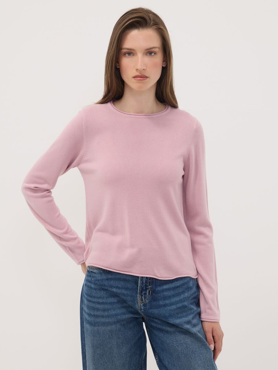 Pink fitted long-sleeve crew-neck top_1