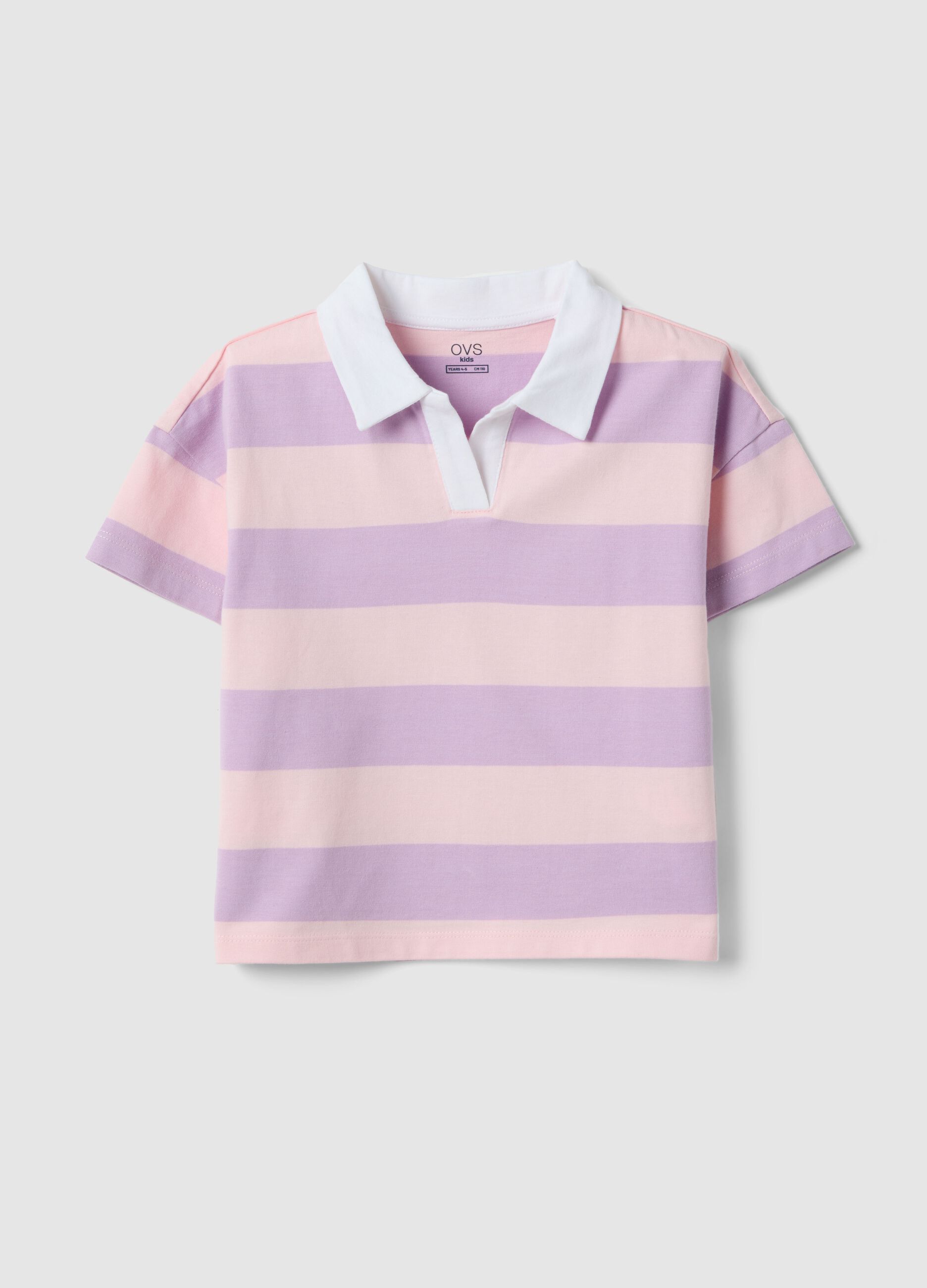 Multicoloured striped pure cotton oversized fit polo for girls