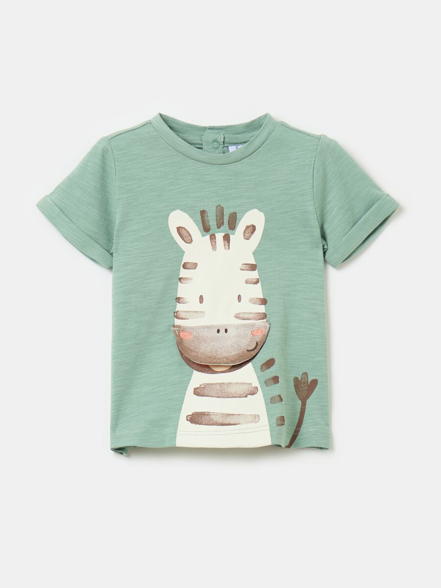 Organic cotton T-shirt with zebra print_0