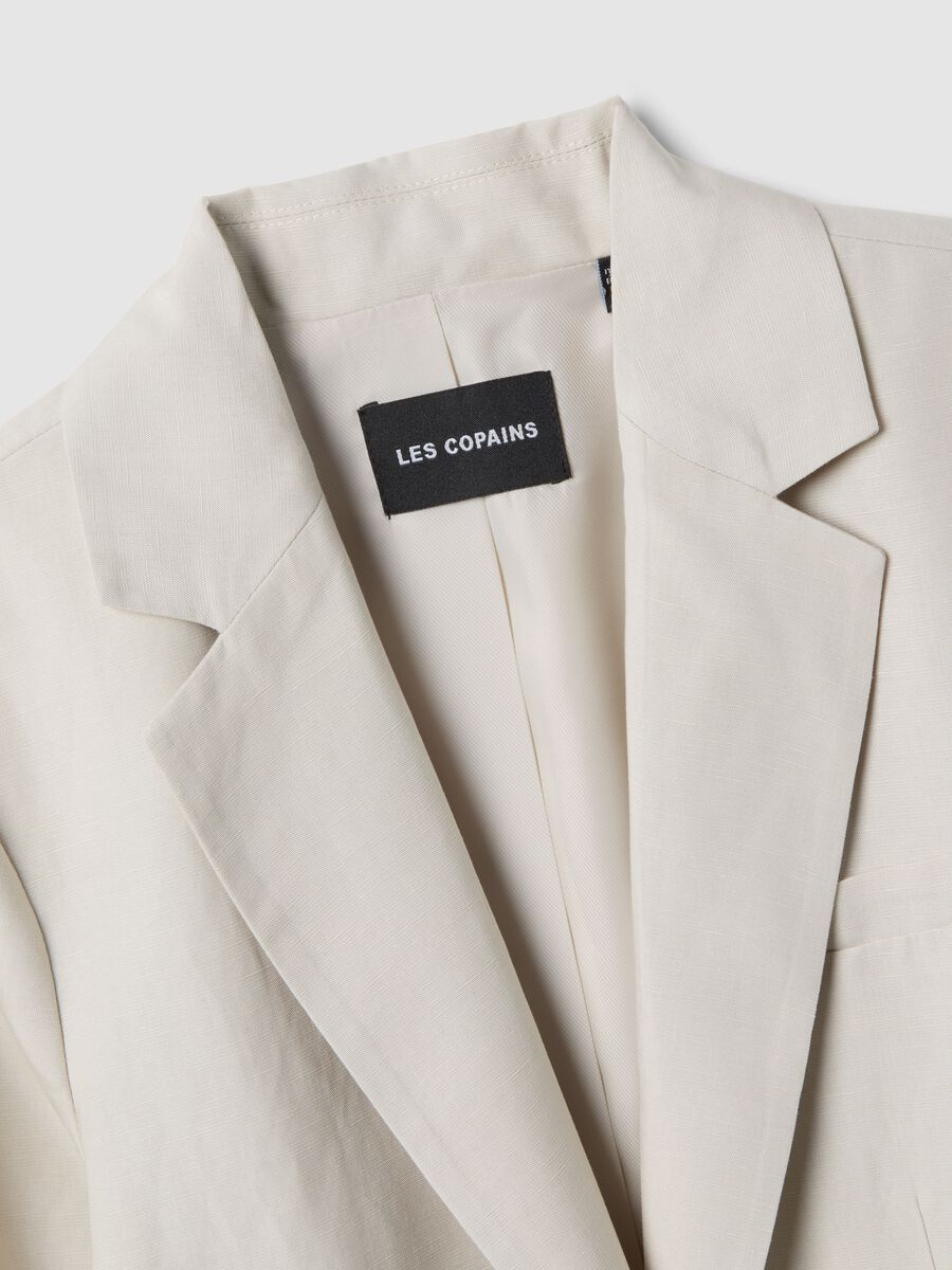 Beige lyocell and linen blend blazer, regular fit with buttons_5