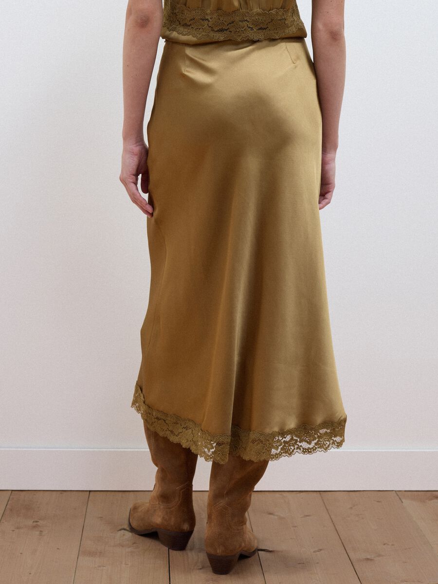 Yellow viscose-blend skirt with lace_2