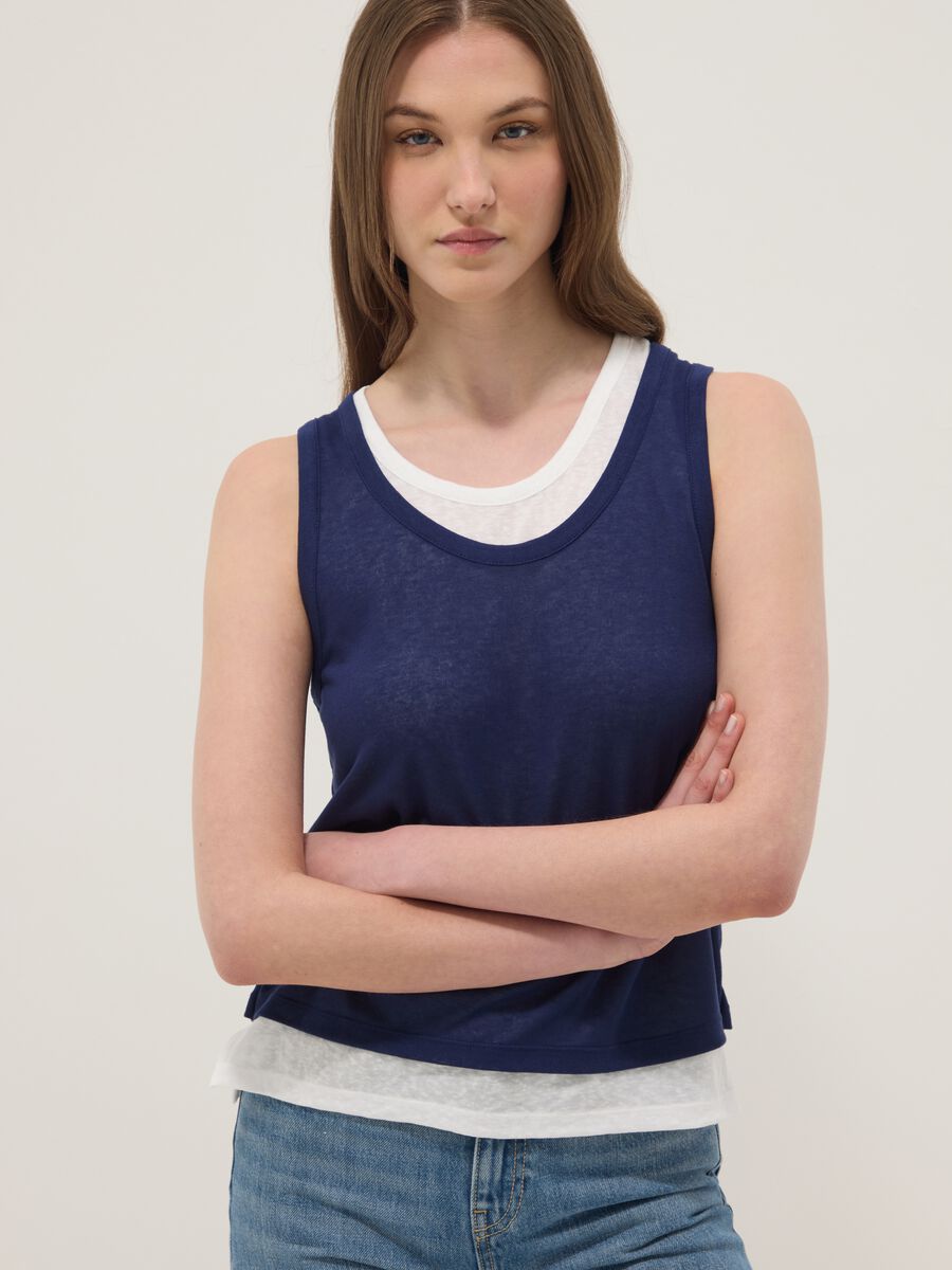 Blue viscose-blend regular-fit tank top_0