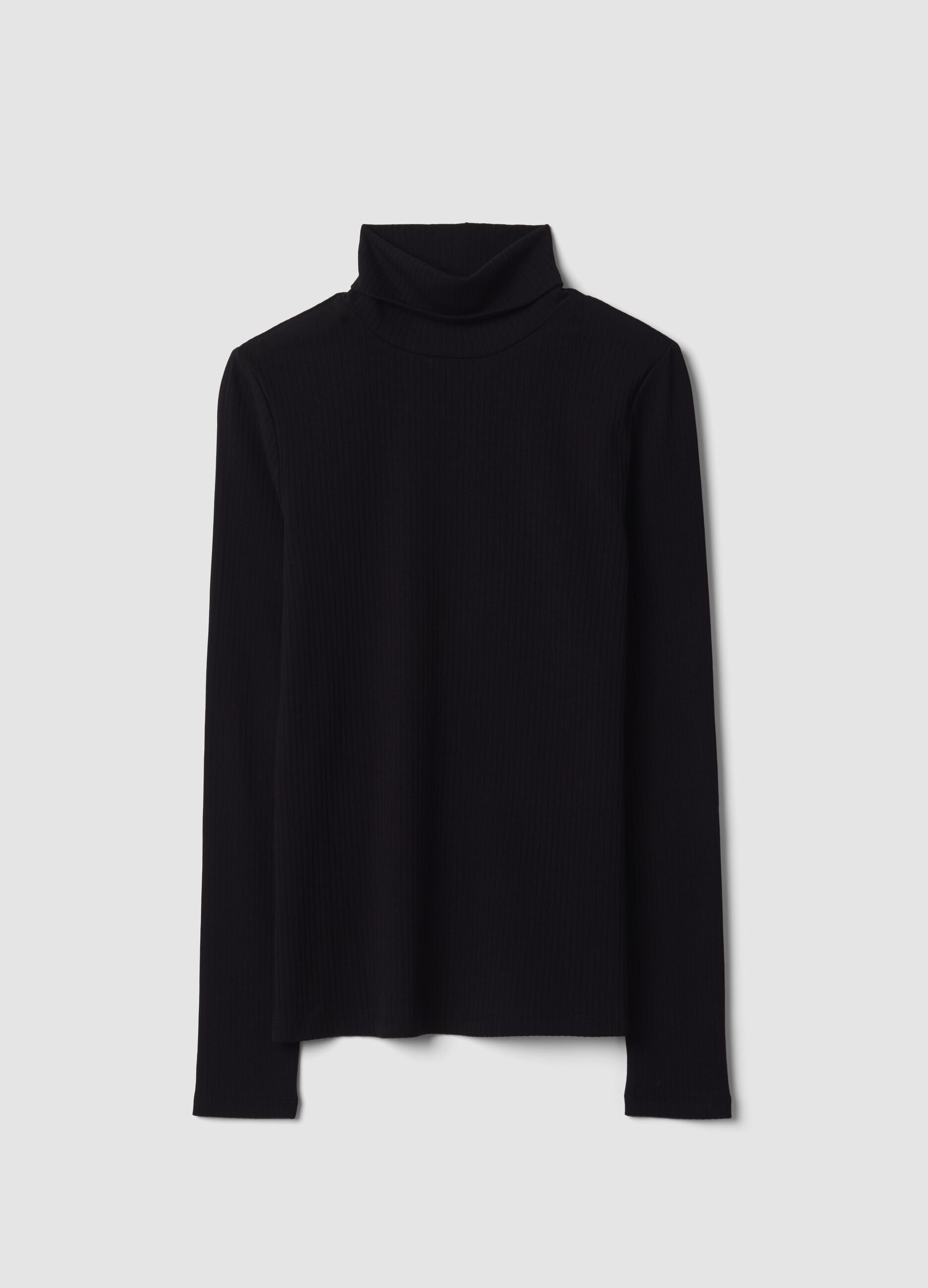 Black ribbed stretch-cotton crew-neck T-shirt, regular fit