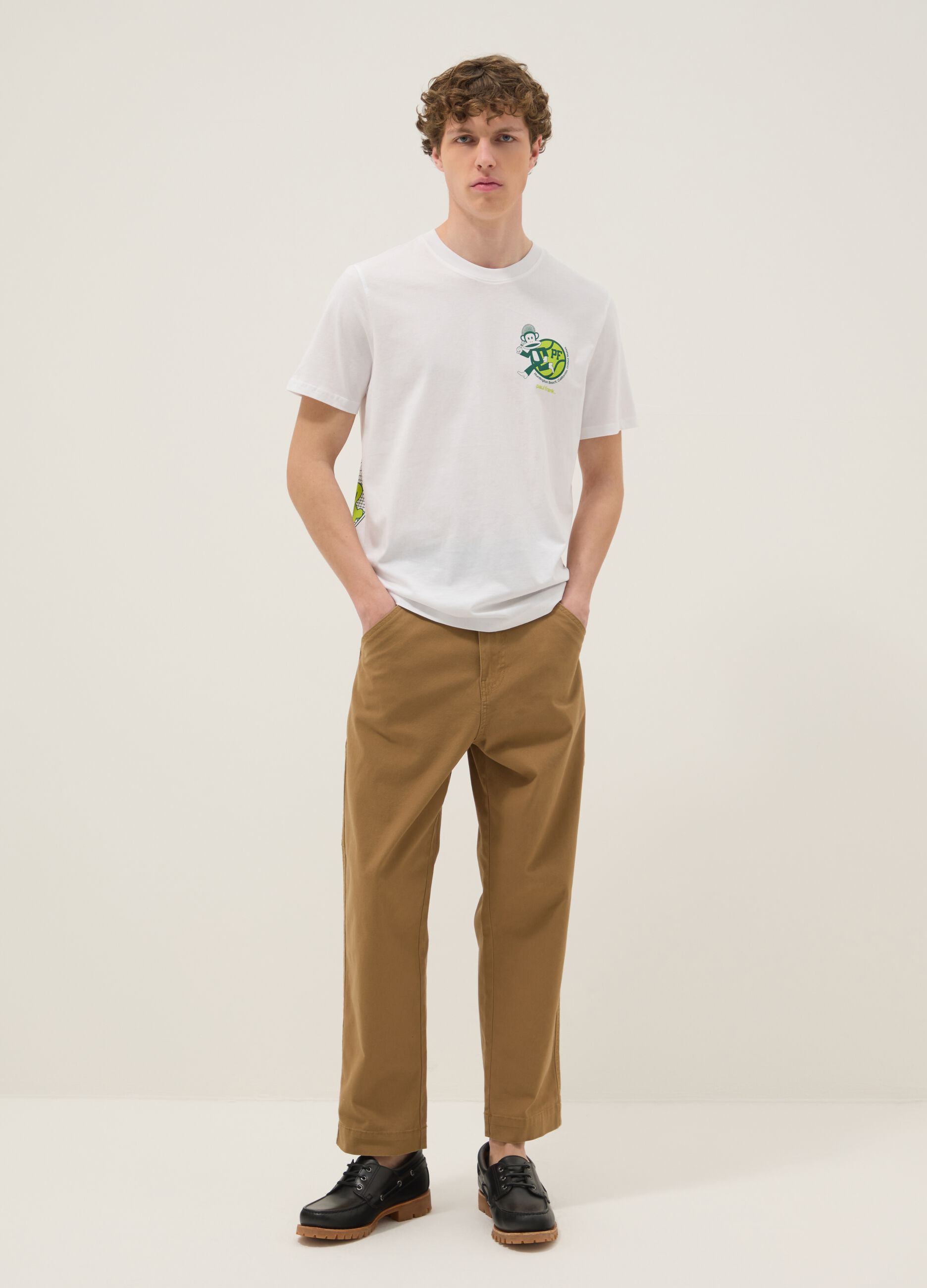 Wei&szlig;es T-Shirt aus reiner Baumwolle mit Paul-Frank-Print, Regular Fit
