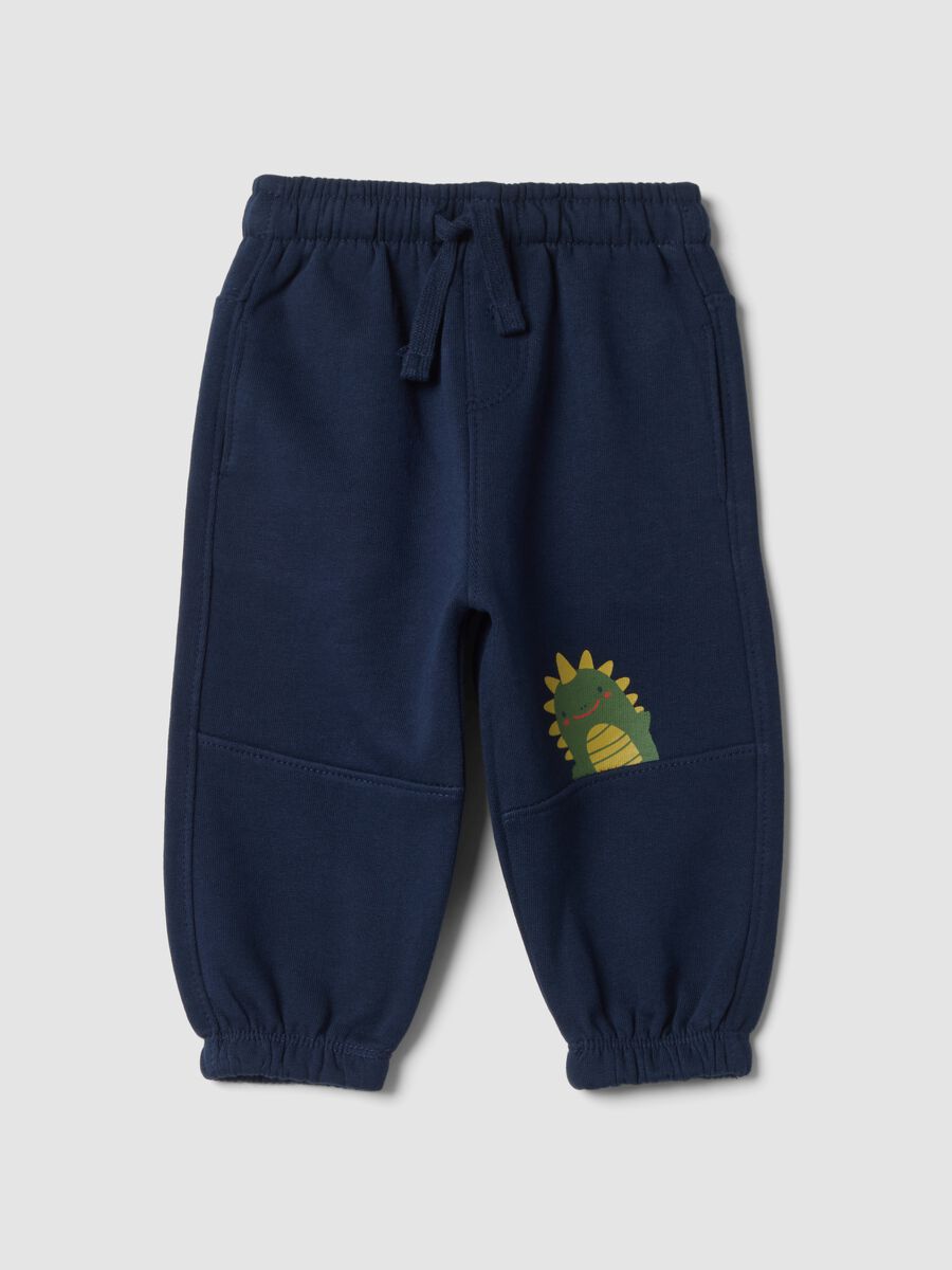 Blue pure cotton over-fit trousers with dinosaur print_0