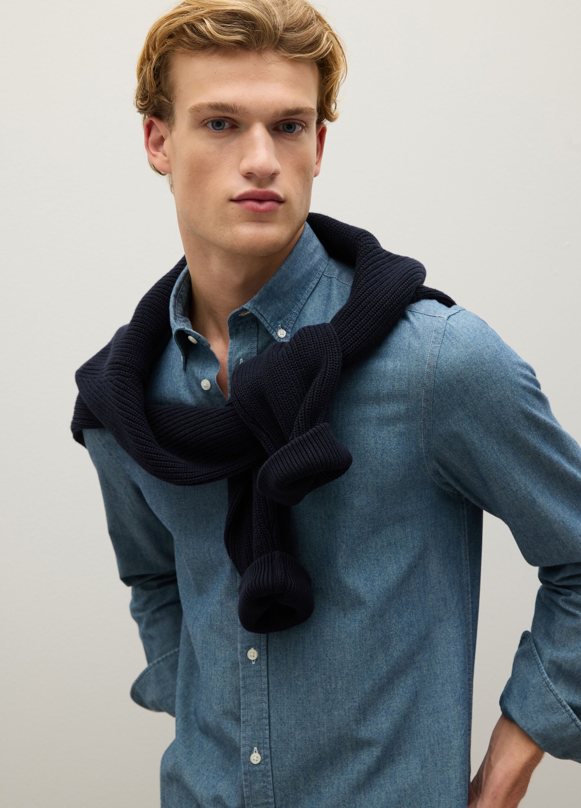 Regular-fit shirt in chambray cotton