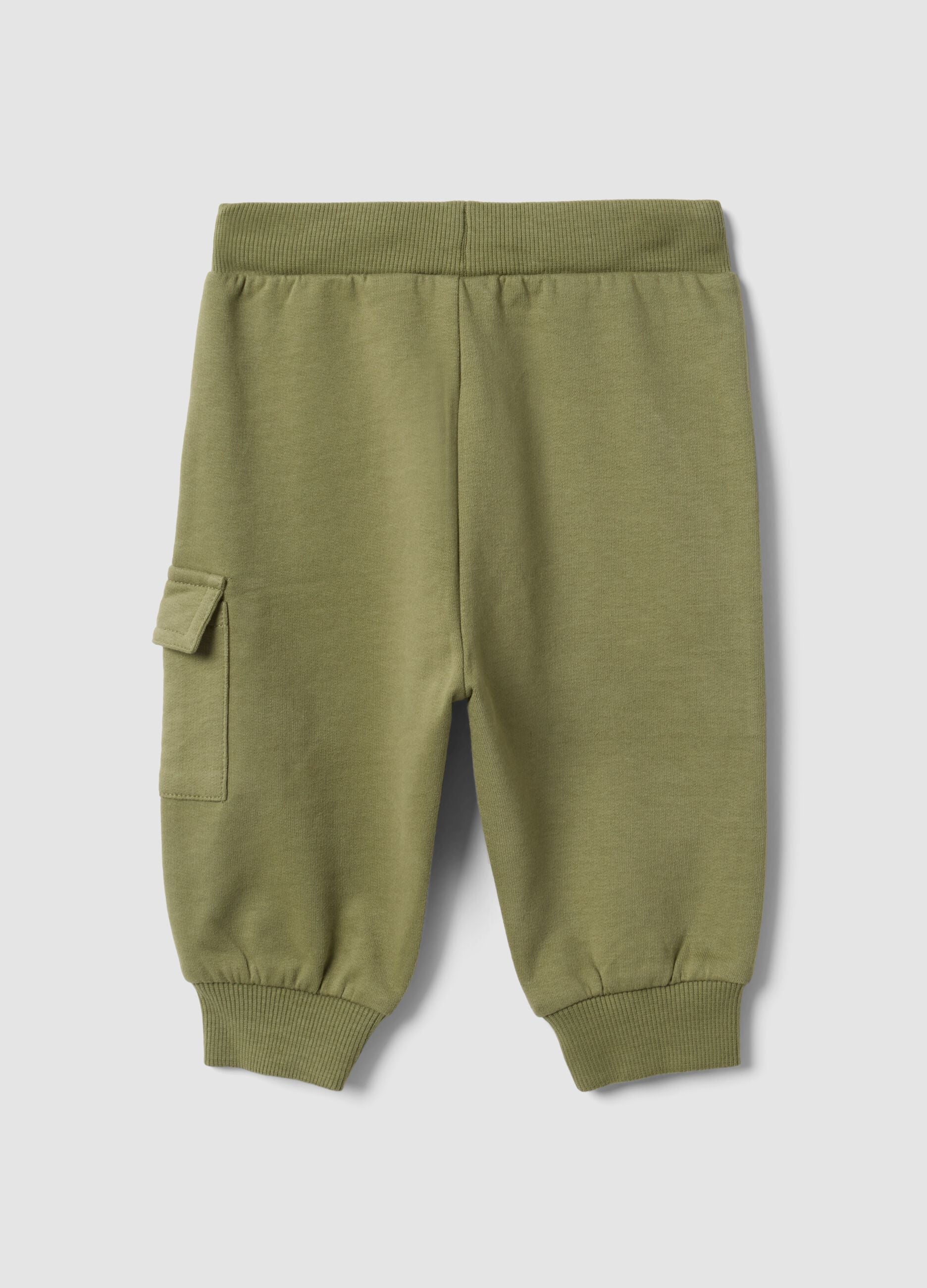 Green organic cotton cargo trousers with drawstring for baby
