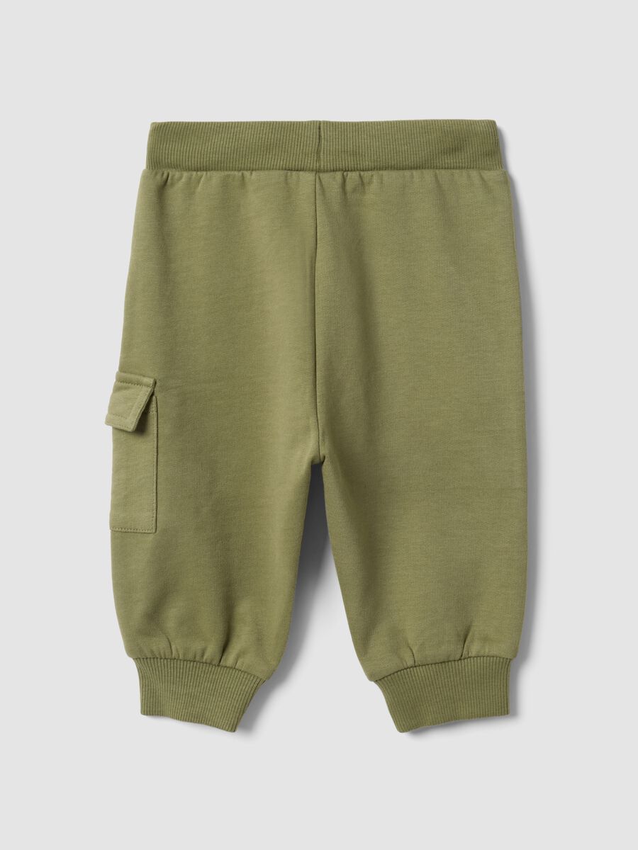 Green organic cotton cargo trousers with drawstring for baby_1