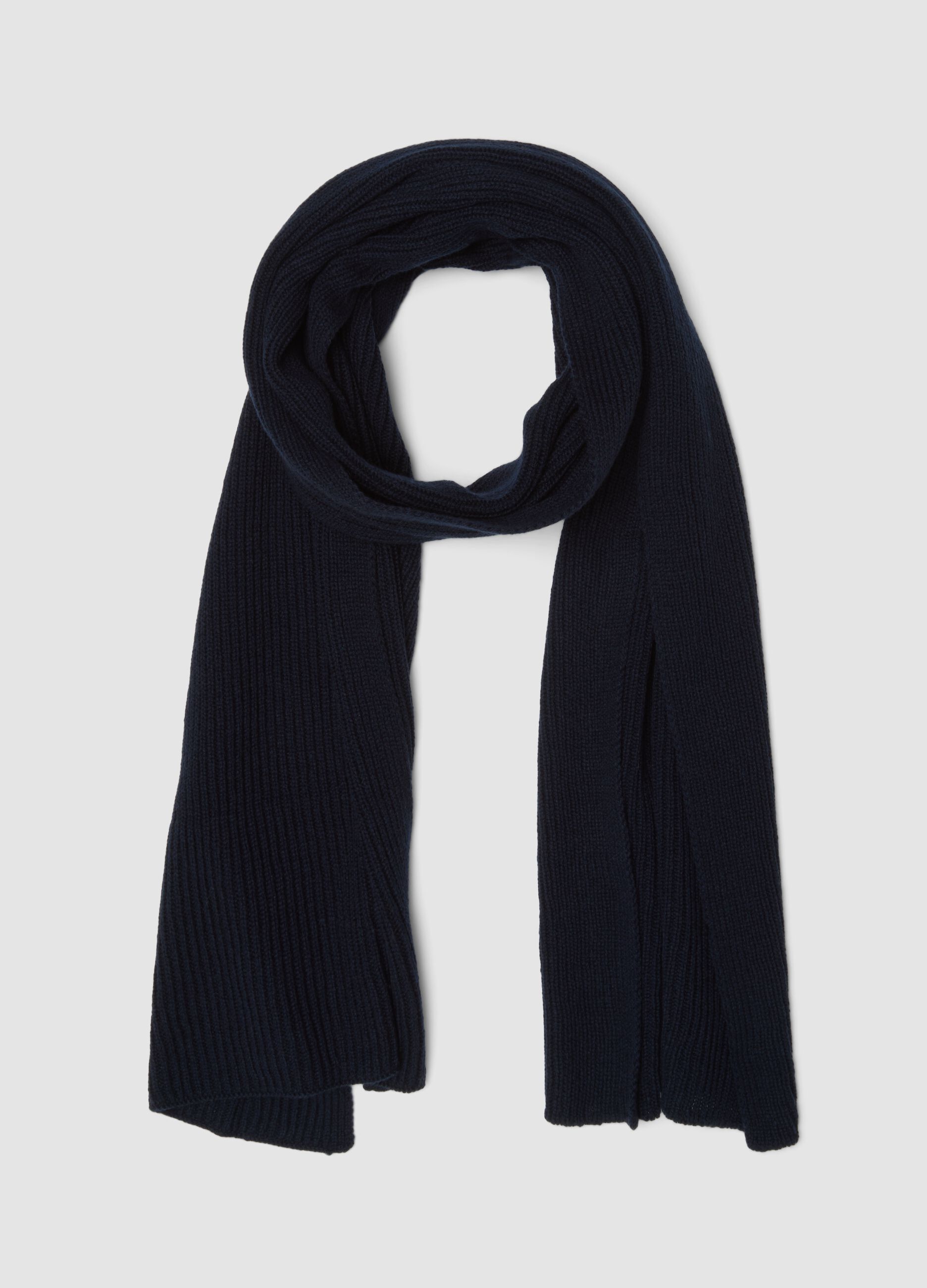 Sciarpa blu in puro cashmere a coste