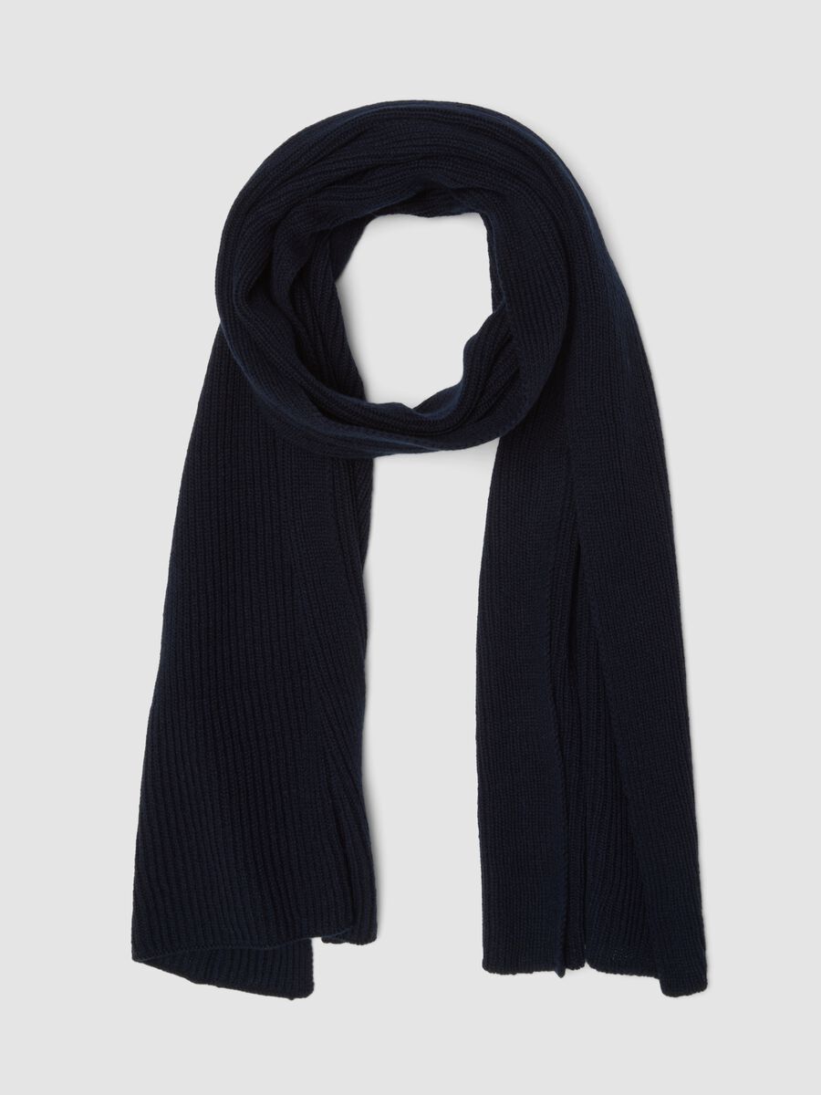 Sciarpa blu in puro cashmere a coste_0