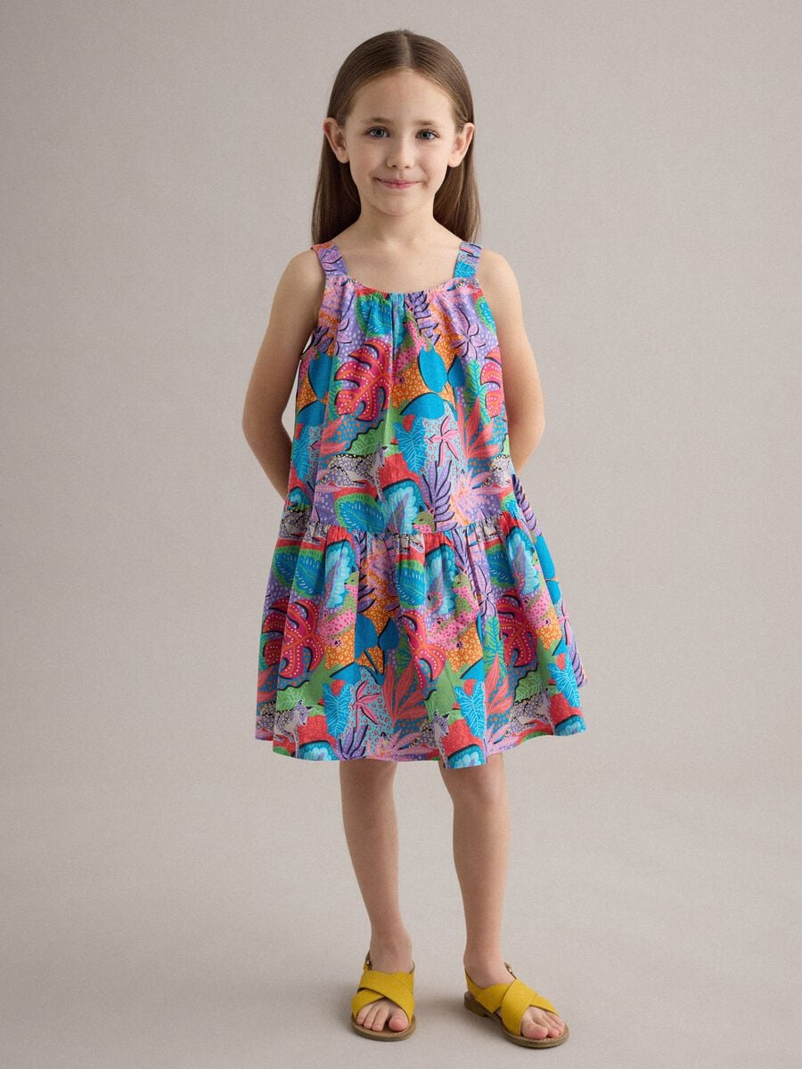 Multicolour pure cotton dress with wide straps_0