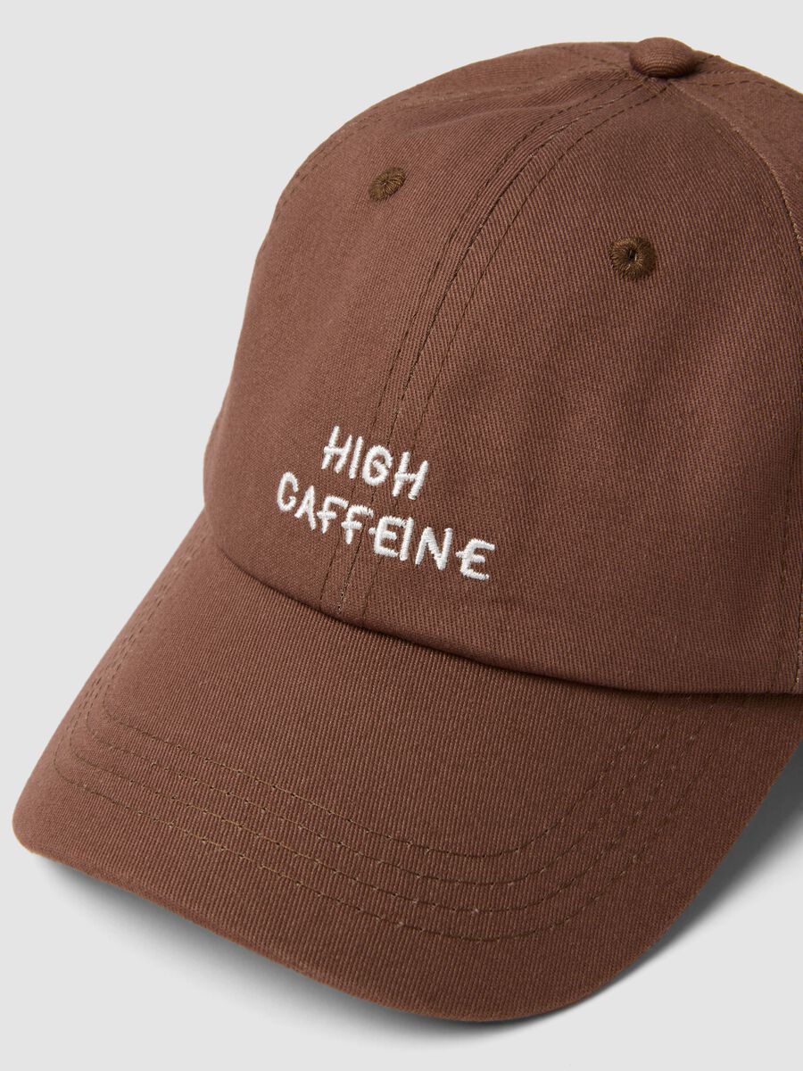 Brown pure cotton baseball cap with embroidered phrase_1