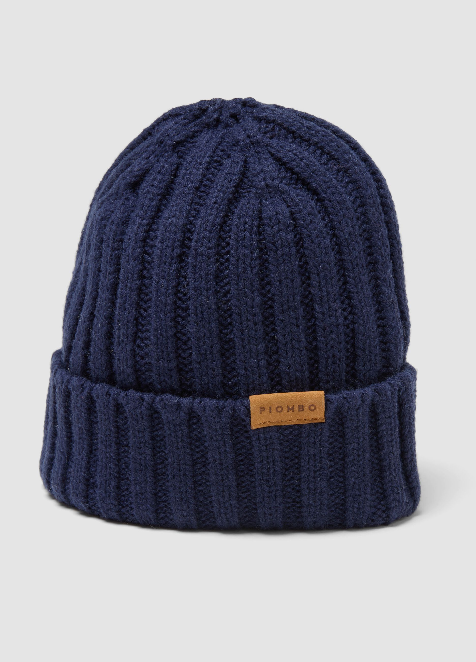 Blue ribbed wool-blend hat