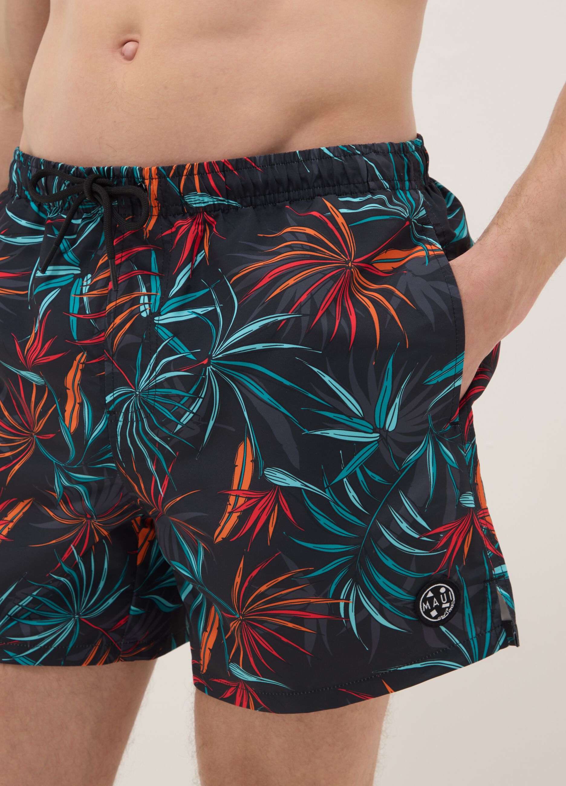 Multicolour tropical print swim shorts