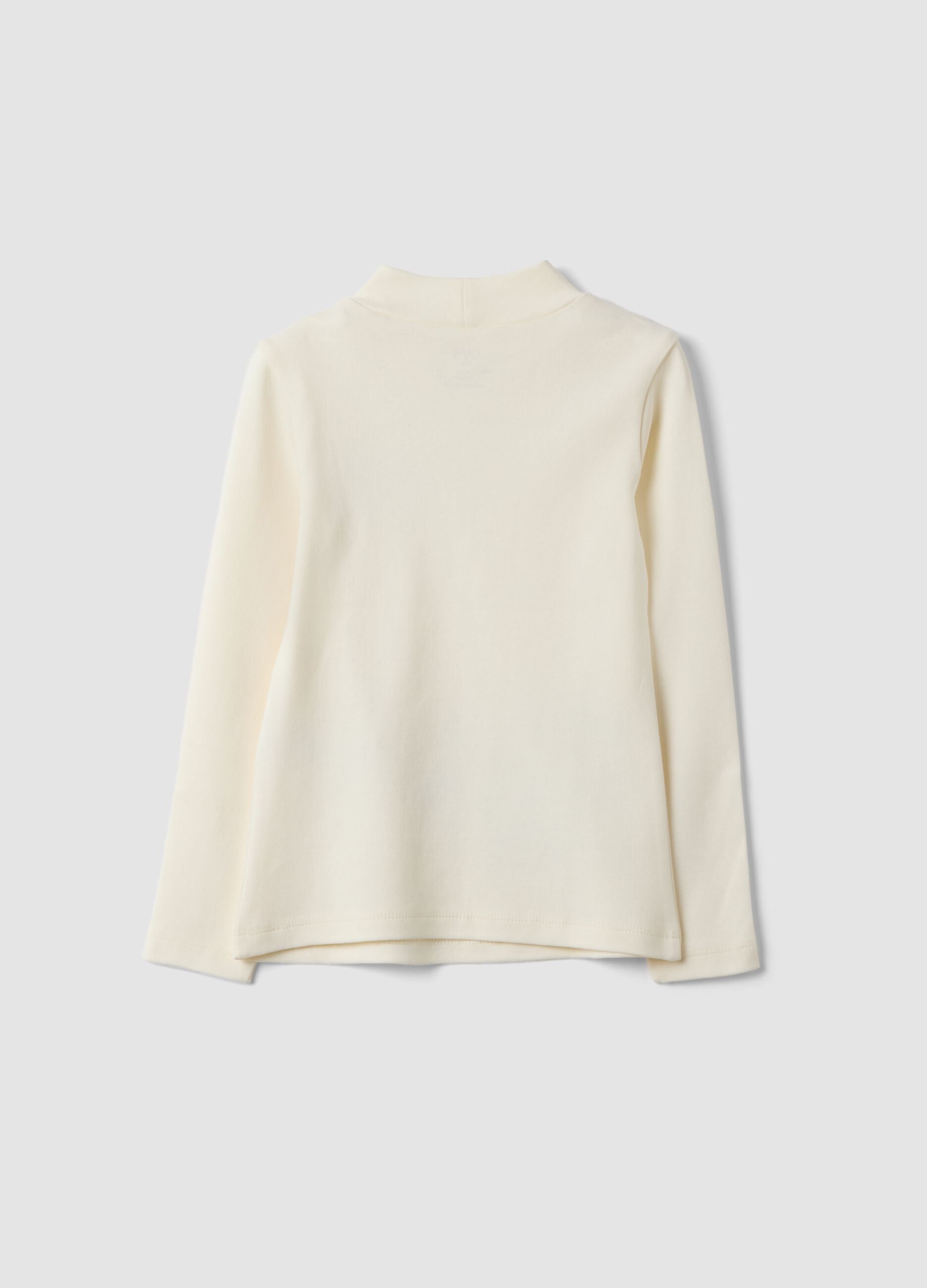 T-shirt bianca in puro cotone organico con collo rialzato e stampa animaletti