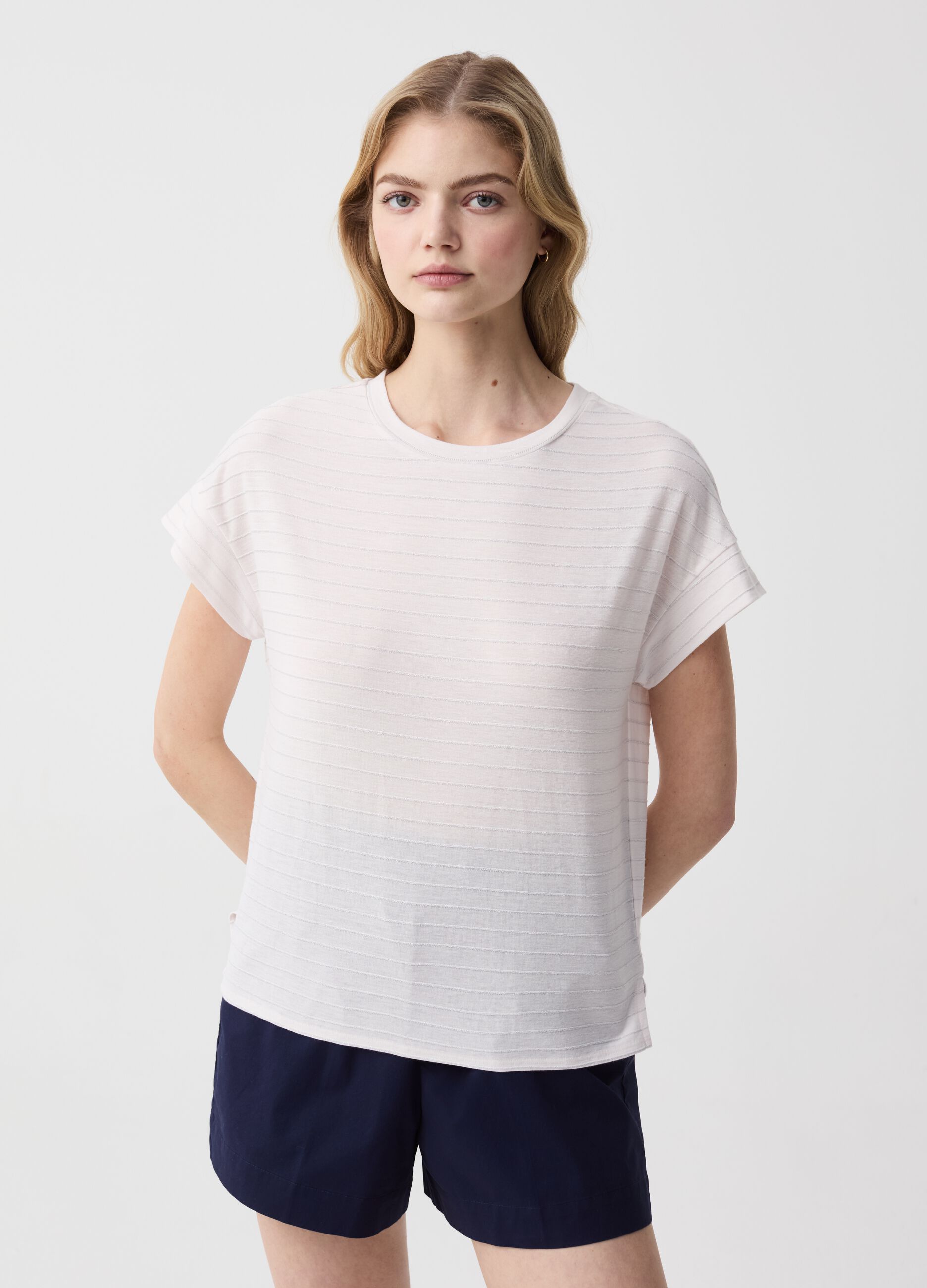 T-shirt with striped pattern and lurex