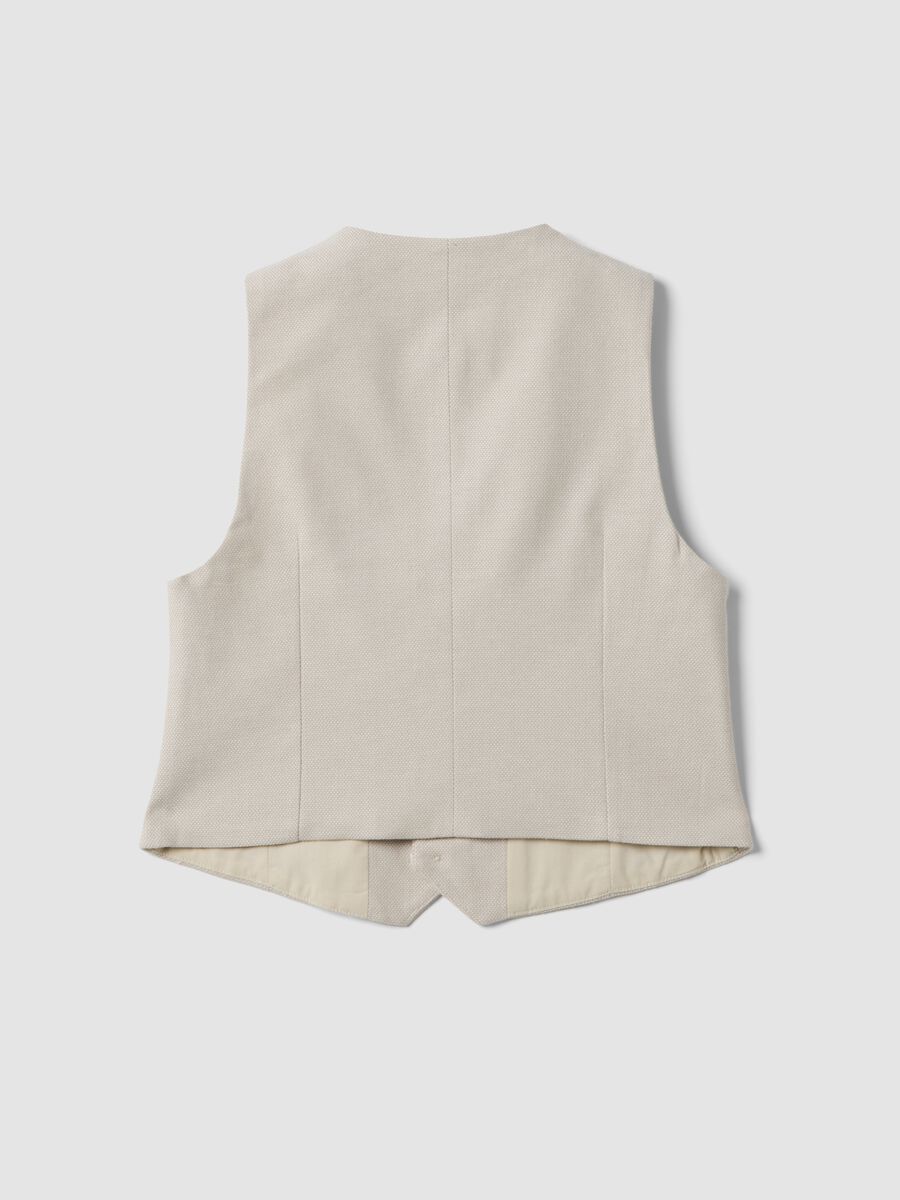 Beige tailored stretch-cotton waistcoat for boys, regular fit_1