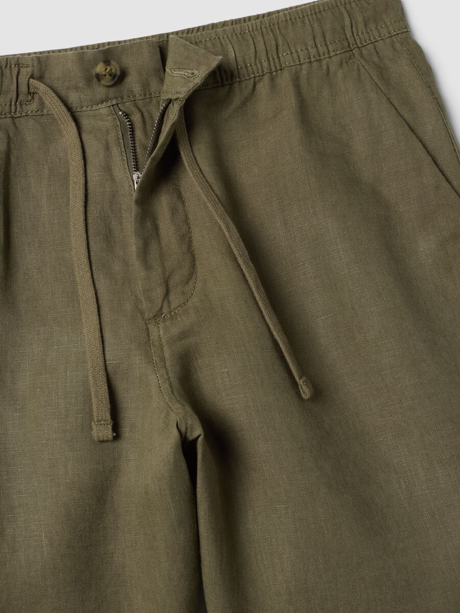 Green pure linen Bermuda shorts with elasticated waist_1