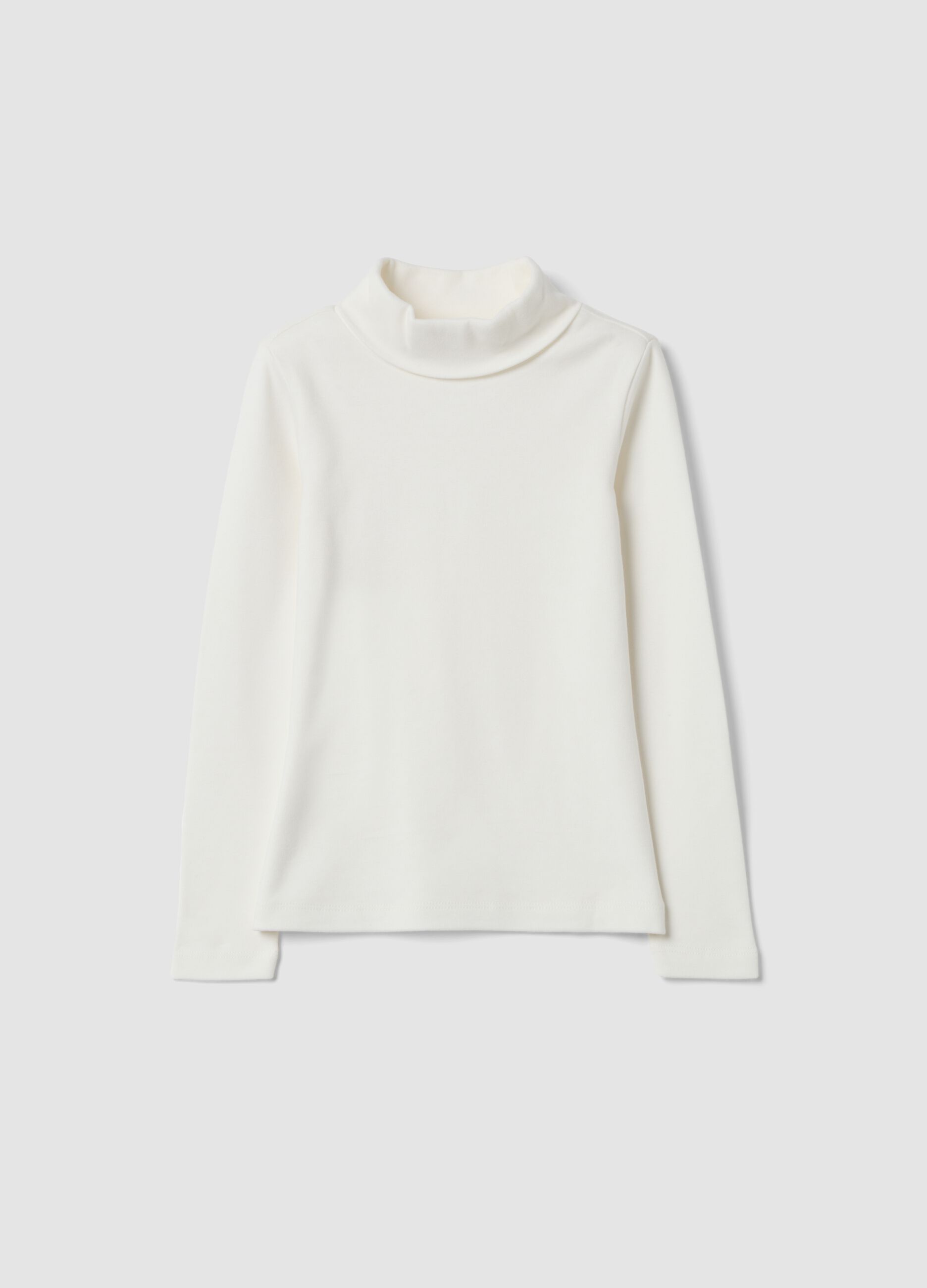 T-shirt branca de gola alta em algod&atilde;o puro, corte regular