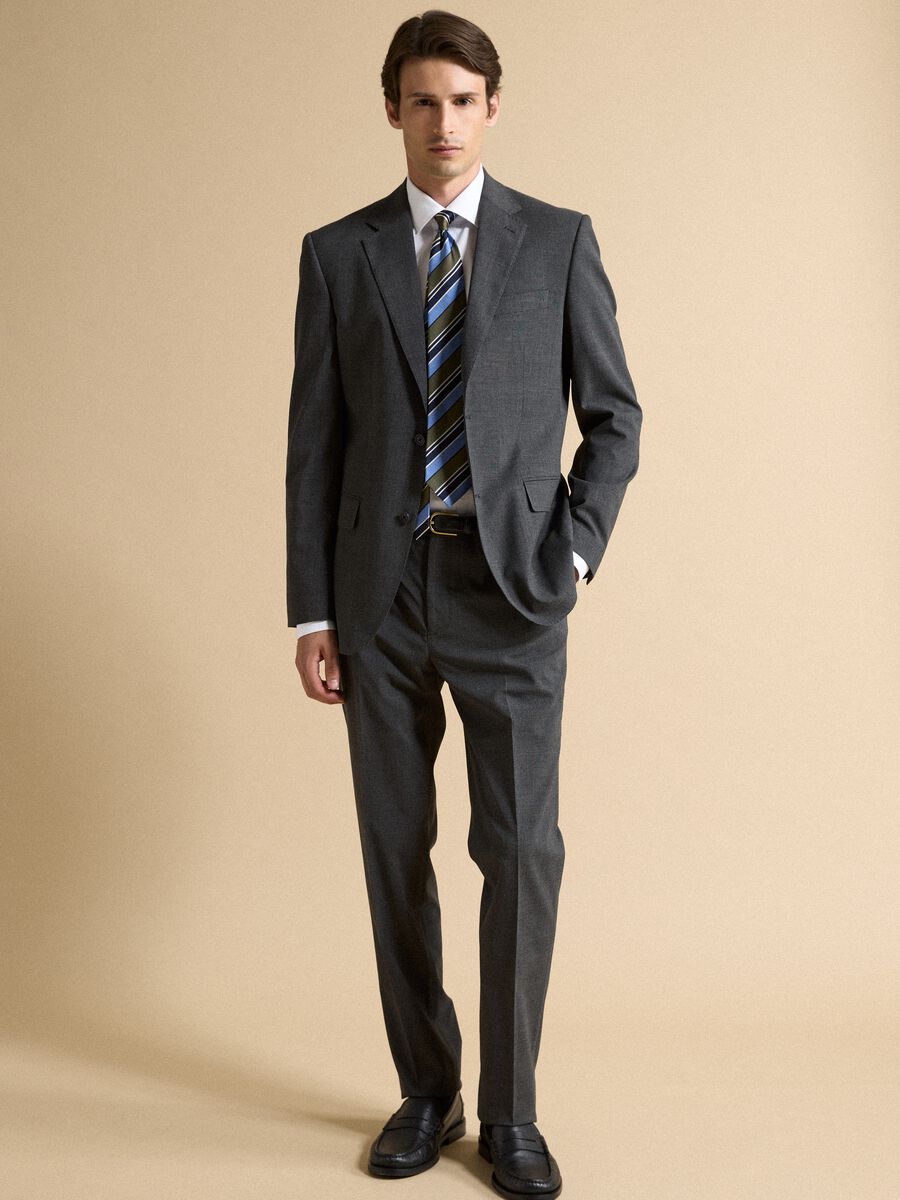 Grey slim-fit formal trousers in stretch viscose_0
