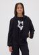 Short black pure cotton hoodie with crew neck for girls_1